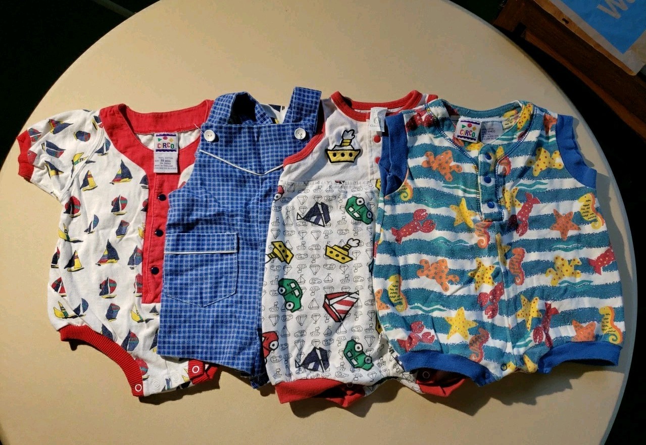 Vintage 90s Circo Gerber Rompers 12-18 mo Boats Ocean Theme One Piece Summer Lot