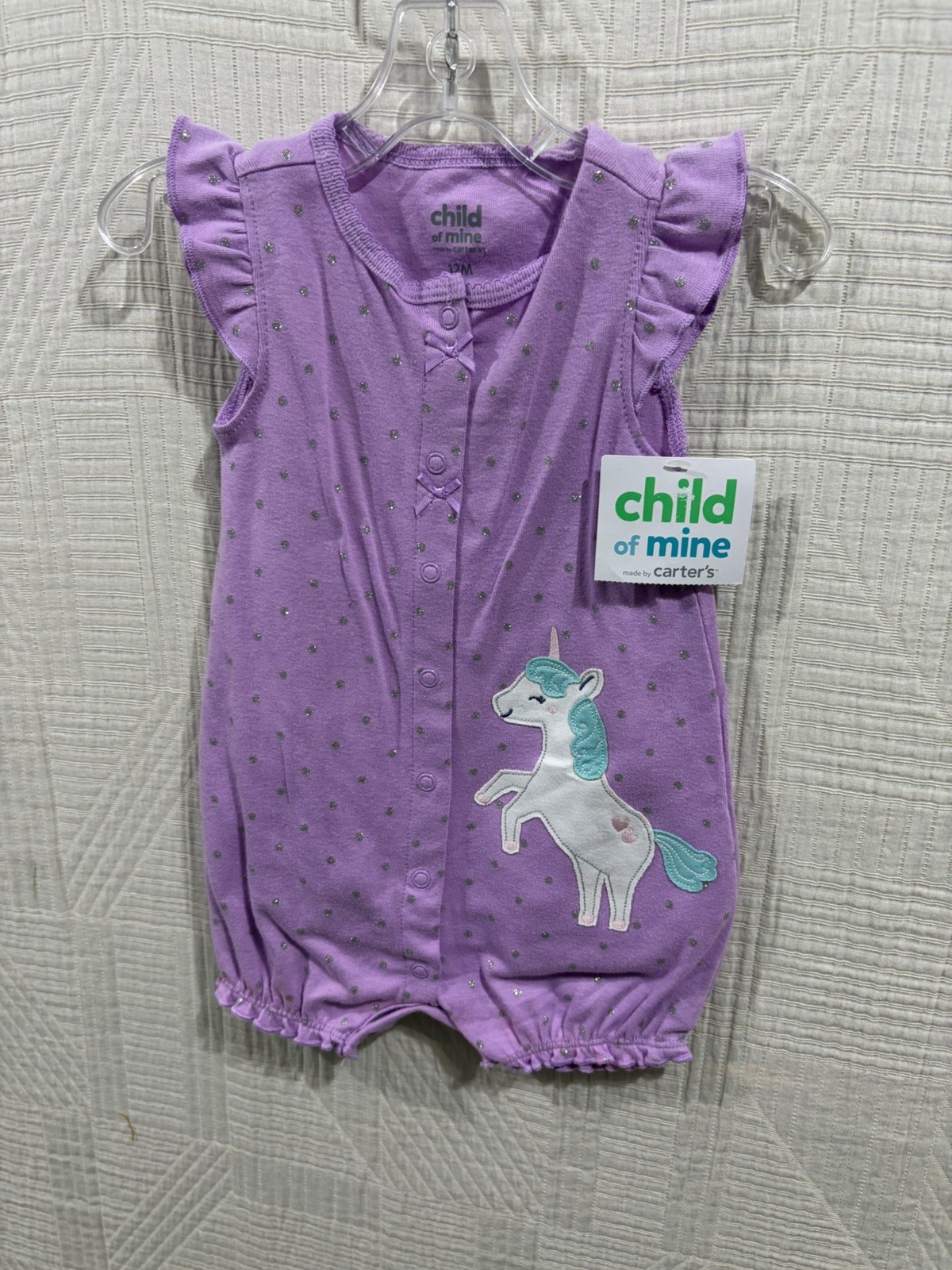 Child Of Mine Purple Unicorn Knit Short Outfit Size 12 M New