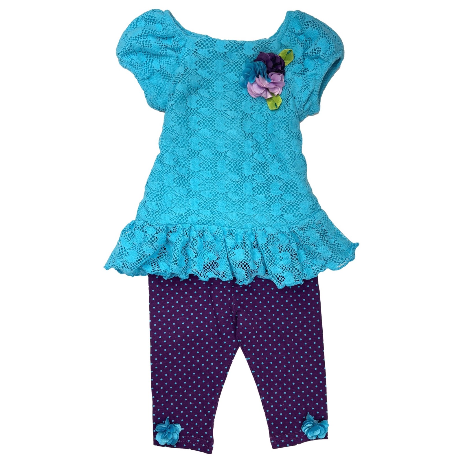Sweetheart Rose Infant Girls Blue & Purple Polka Dot 2 Piece Outfit
