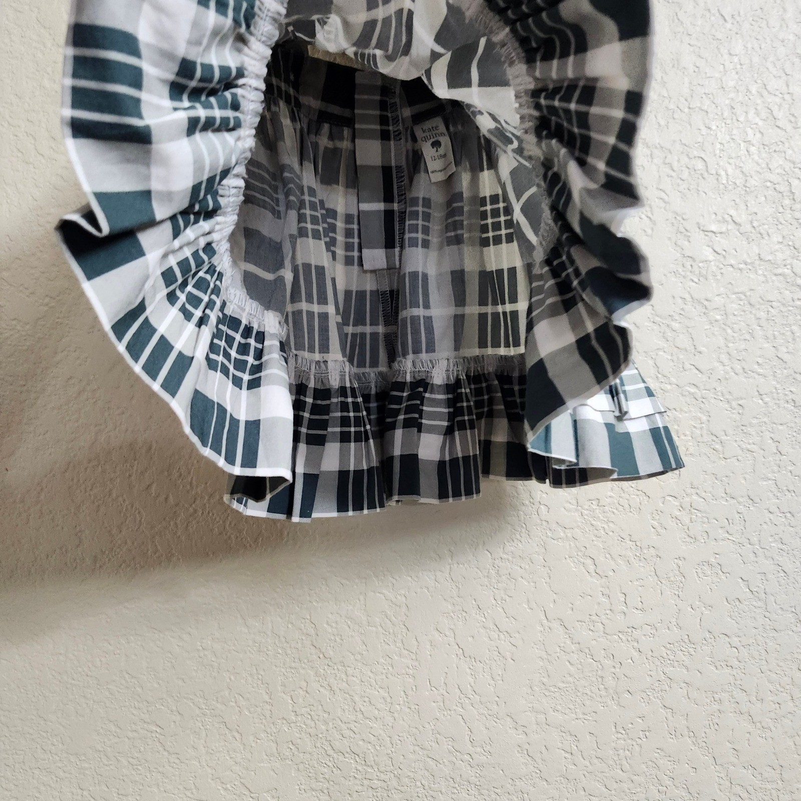 NEW Kate Quinn Girls 12-18M Penelope Green Plaid Pinafore Dress and Bonnet Set