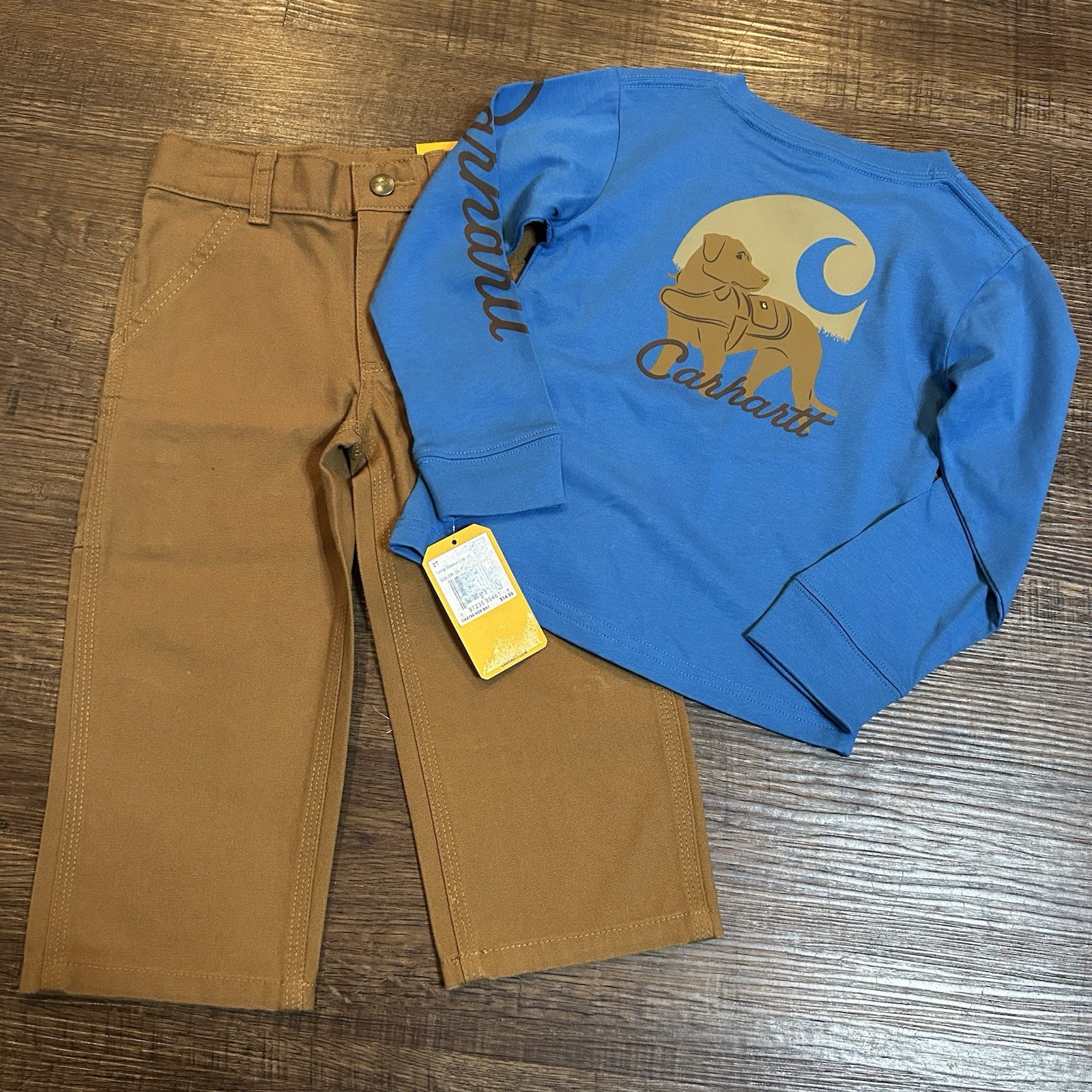 Carhartt Boys 2T Long Sleeve Pocket Shirt And Pants Adjustable Waist NEW