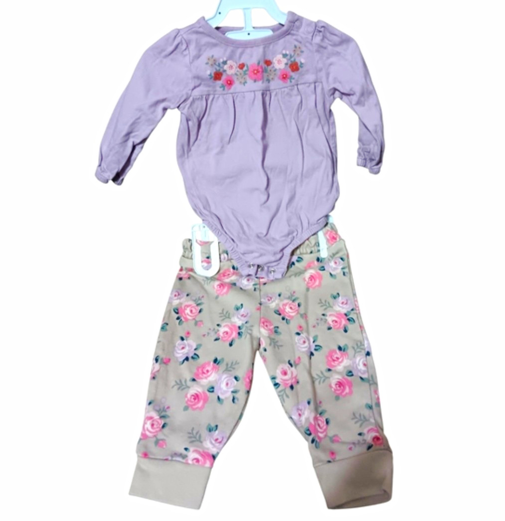 Garanimals Girls 2-Piece Bodysuit & Floral Pants Set Purple 6-9M