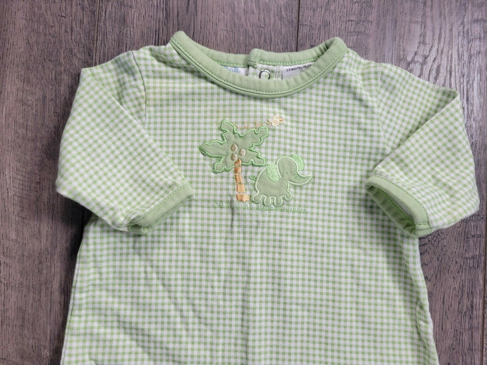 Baby Girl Boy Small Wonders 0-3 Month Green Check Elephant Footed Outfit