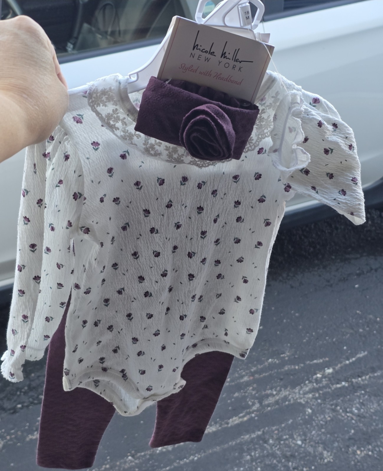 Nicole Miller New York 18M Purple Tulip Shirt/Pant Set And Headband