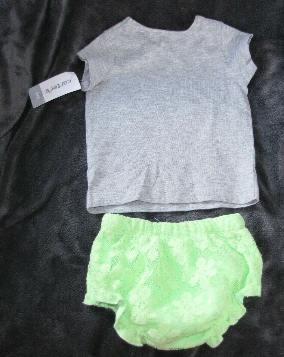 CARTERS BABY GIRL DINOSAUR OUTFIT HOT PINK NEON GREEN SEQUIN SPARKLE LACE 3-6