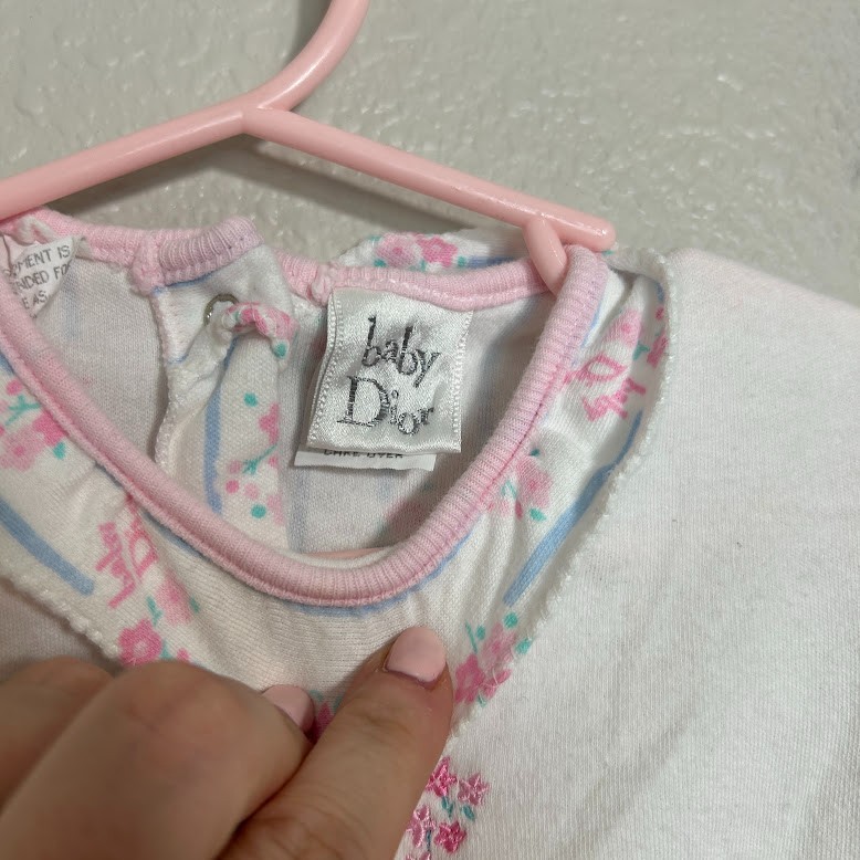 Vtg Baby Dior Infant Girls 6-12 Months Two Piece Set Dress Bloomers Floral 90s