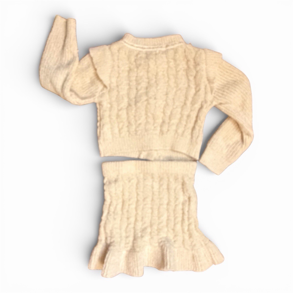 Badgley Mischka Cream Cable Knit Pearl Button Gold Metallic Sweater Set Girl 3T
