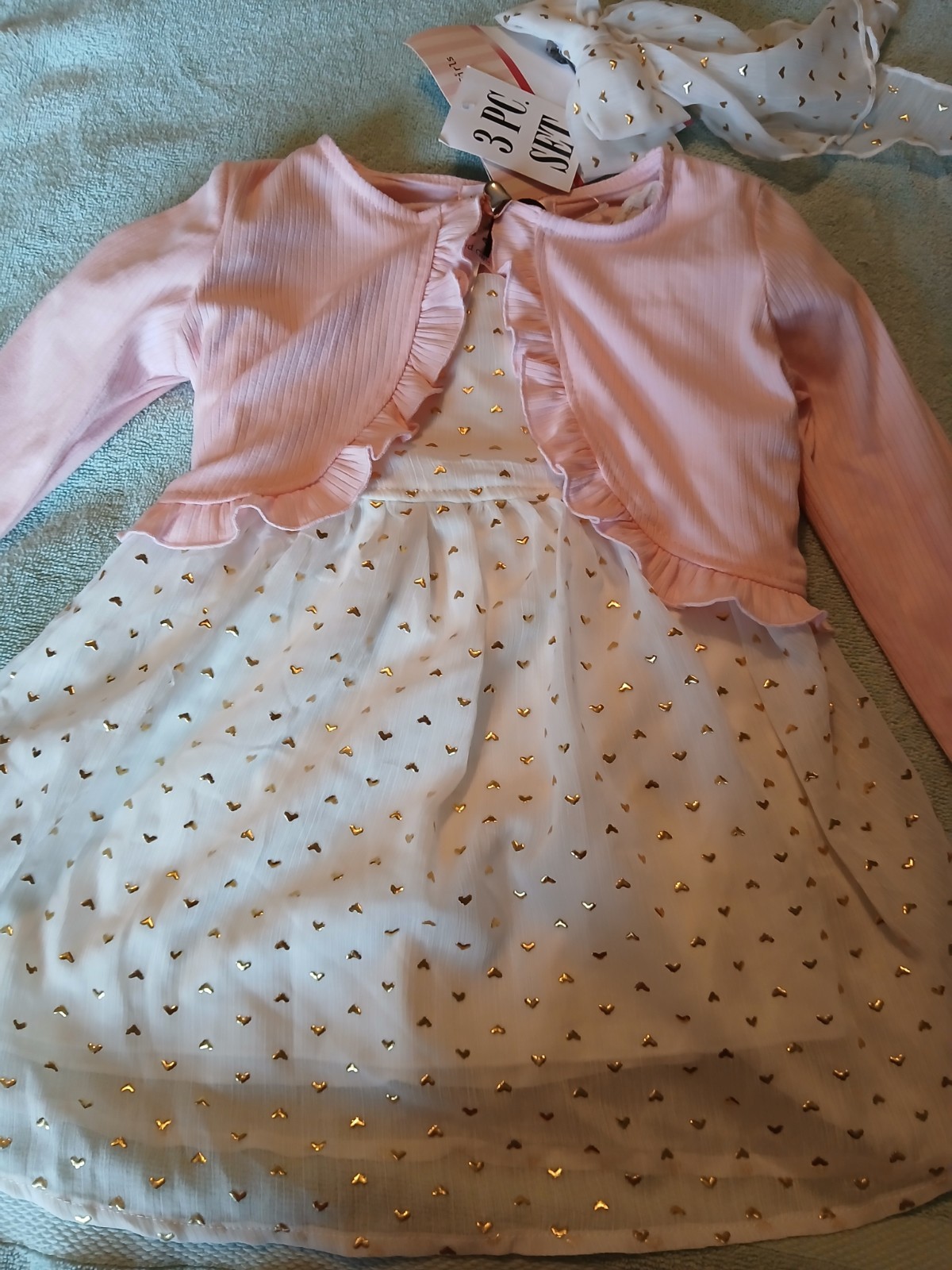 Love Squared Girls 3 Piece Dress Jacket Hairbow 3 Piece Set NWT