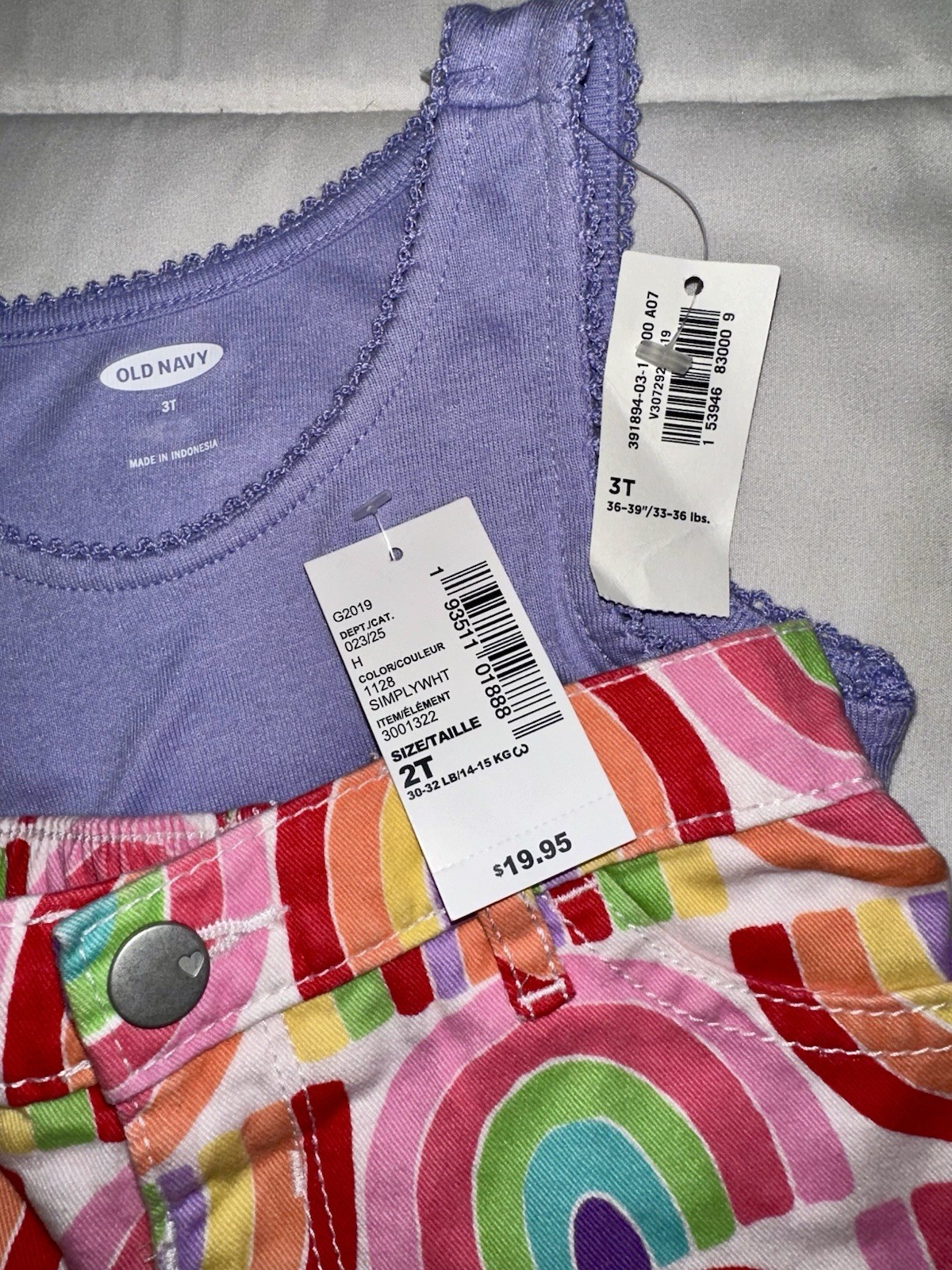 Girls 2pc Outfit 2T-3T Old Navy Purple Tank The Children’s Place Rainbow Shorts
