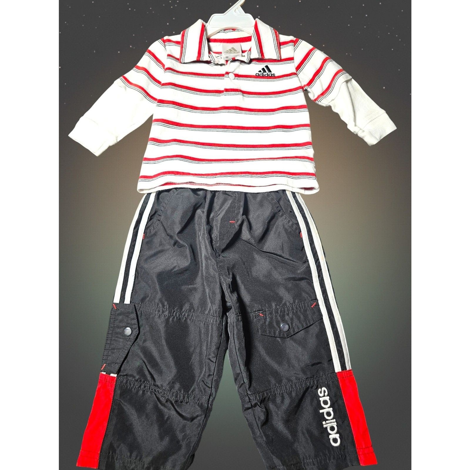 Adidas Infant Boys 2 Piece Set Y2K Striped Polo Shirt and Track Pants 12M