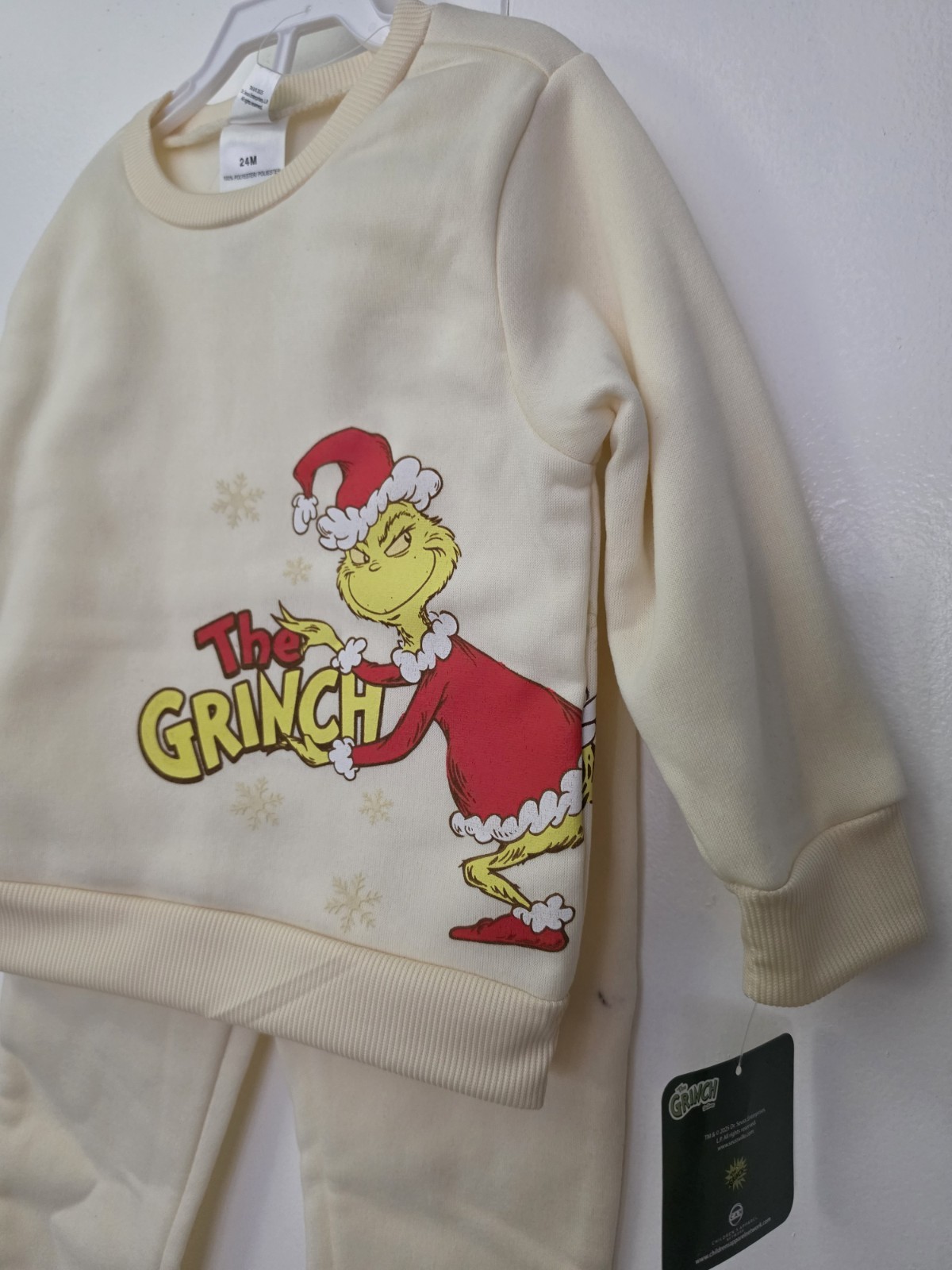 The Grinch 2 Piece Holiday Sweatshirt Sweatpant Set Size 24 Months Cream