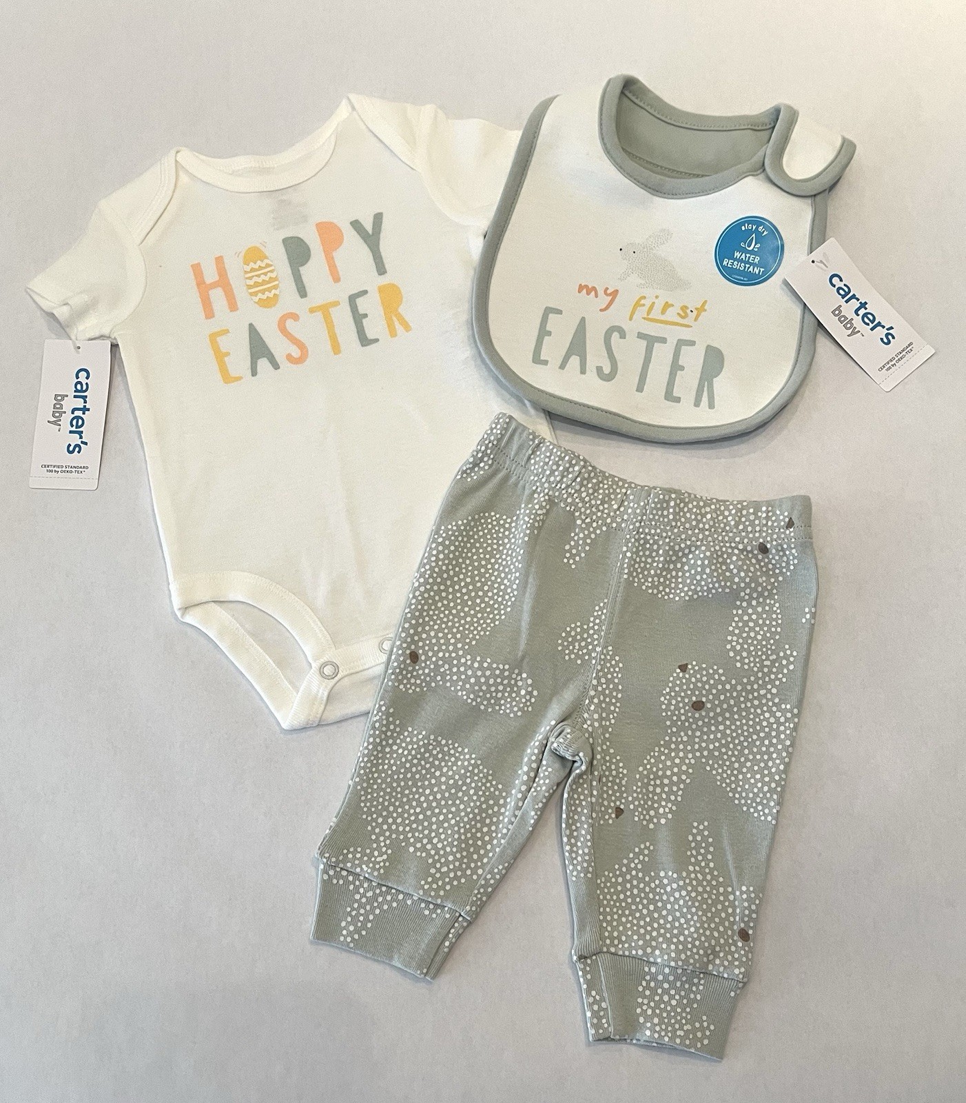 Carters Baby Boy Girl Easter 3 Months Pants Shirt Bib 3 PC Set Cute Bunny Outfit