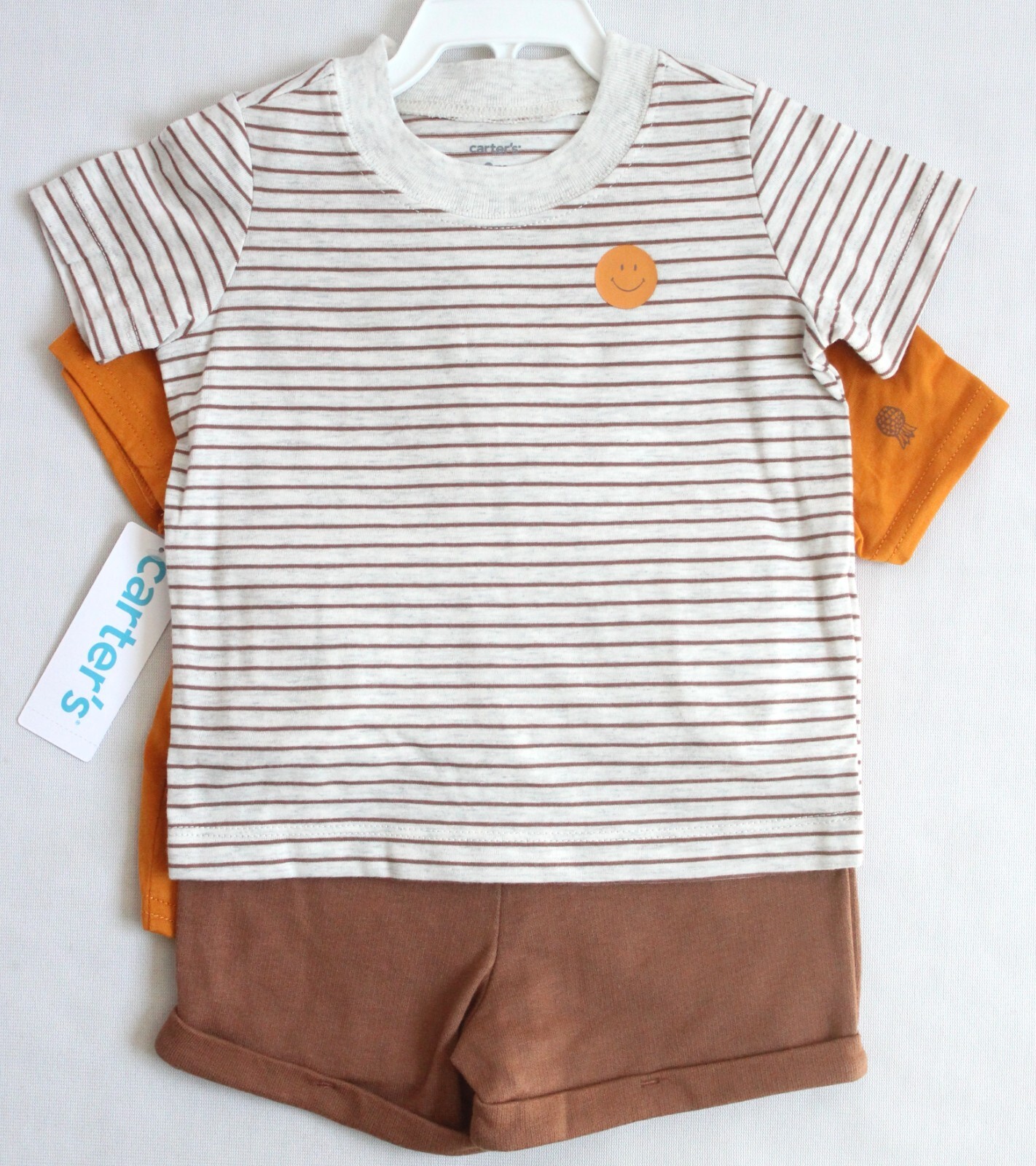 Carter’s Baby Boys Size 9M 3-Piece Little Short Set Multi Smiley/Pineapple Hood