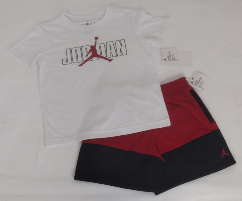 Nike Air Jordan Toddler Stacked Short Set Gym Red 85D767-R78 Size Medium 5-6 Yrs