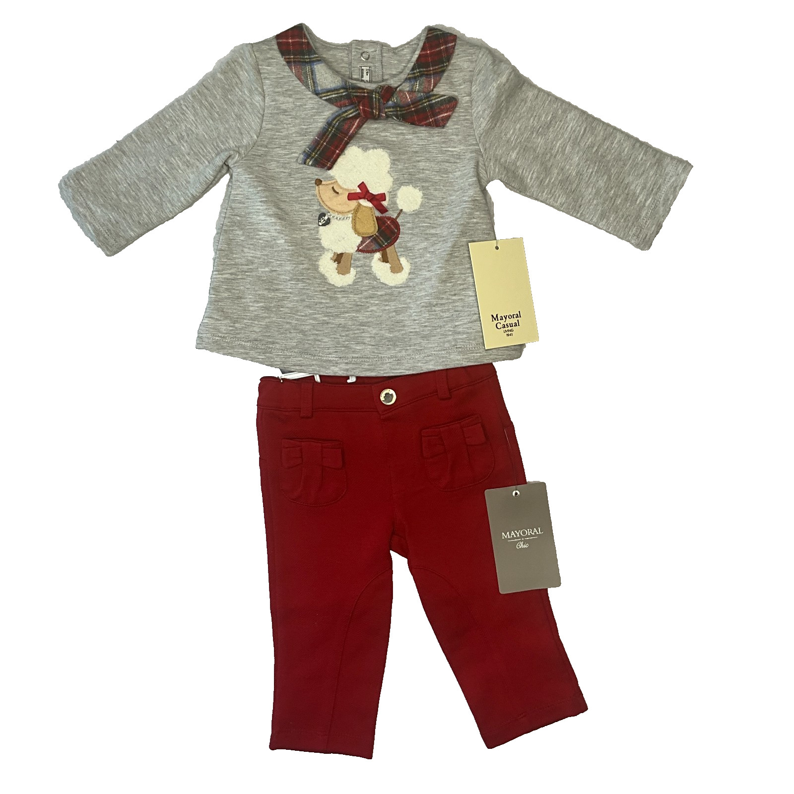 Mayoral Baby Girl 2pc Outfit Sweater Knit Top Red Pant Chic 6M NWT Embroidered