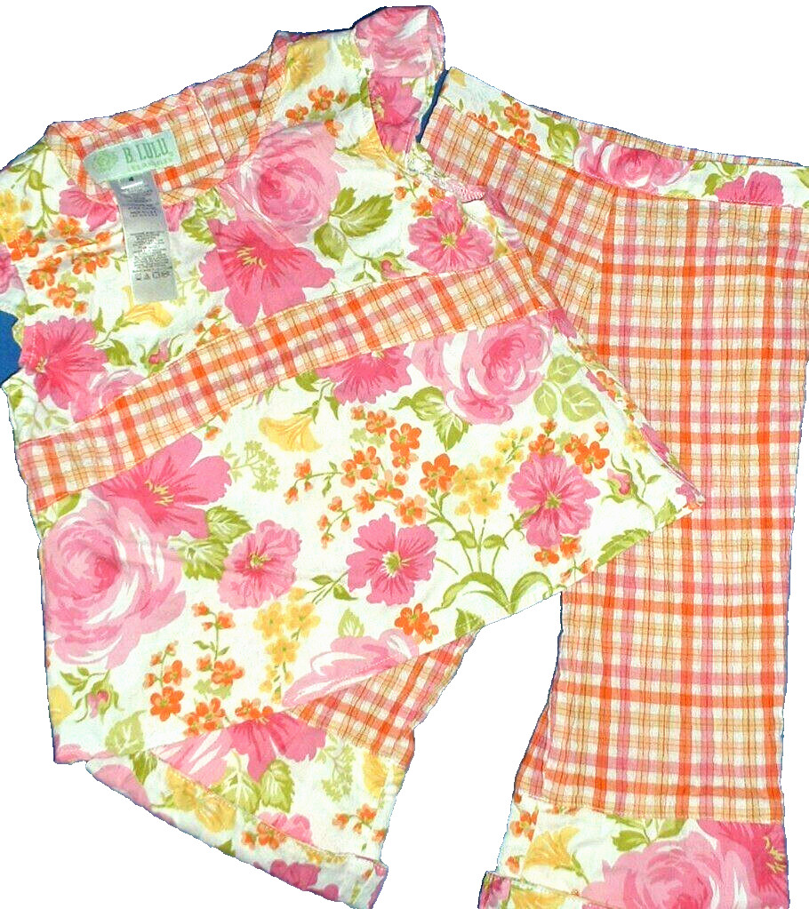 Baby LULU Boutique Girls 2pc Top Leggings Floral Print on Plaid 4Y