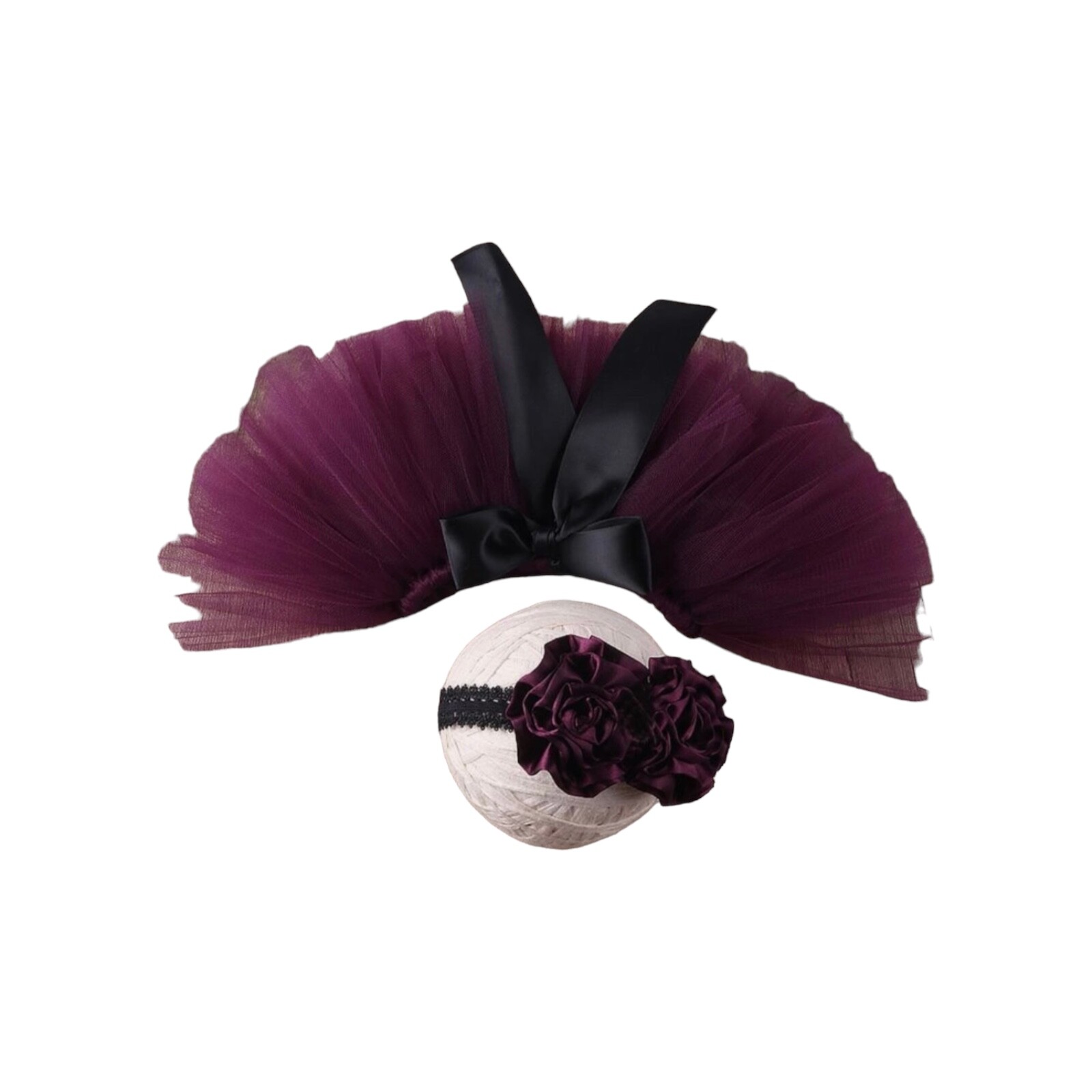 Newborn Baby Girl Tutu Skirt & Flower Headband Photo Prop -Pink, Purple, White
