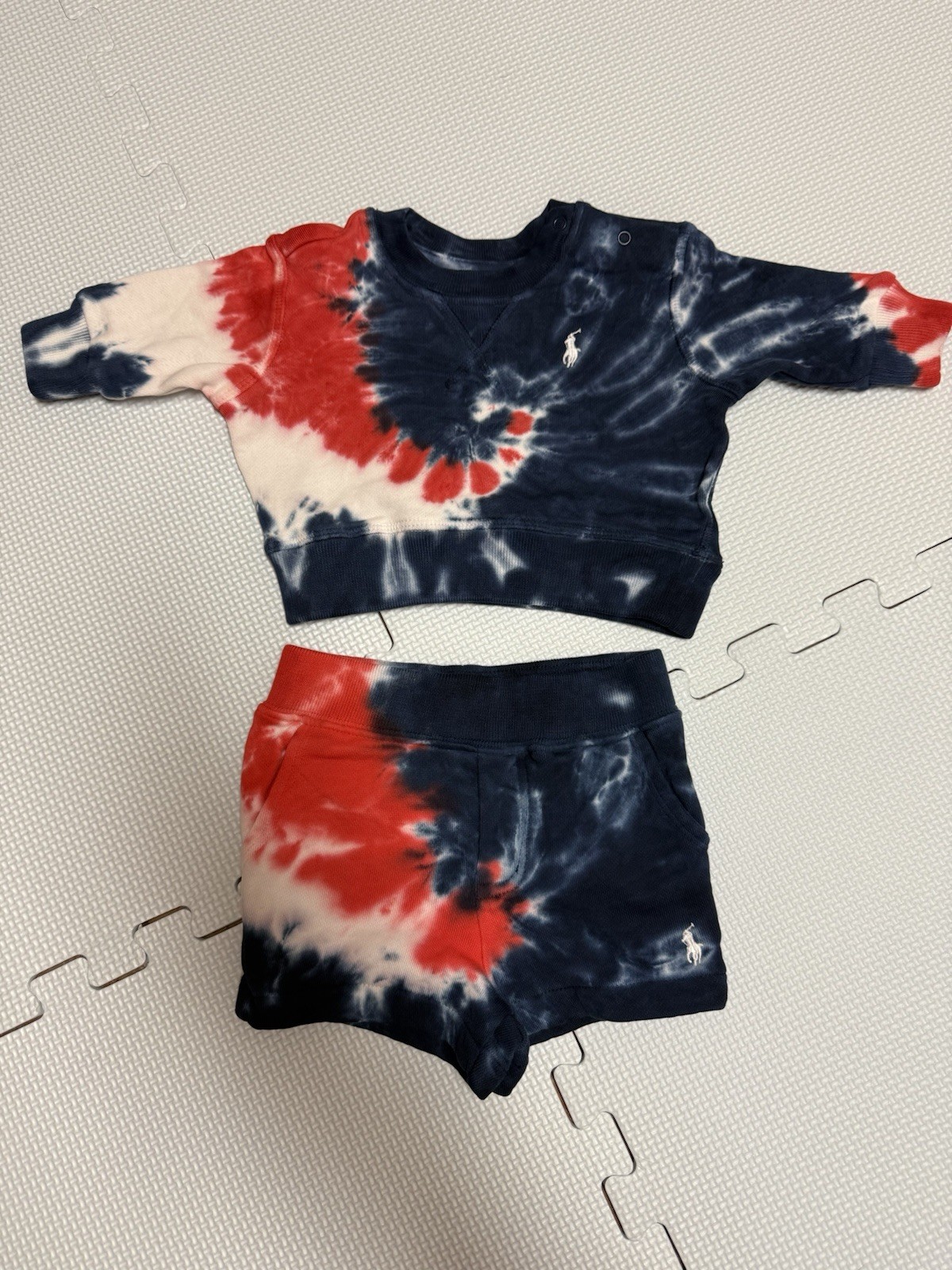 Polo Ralph Lauren Baby Sweatshirt & Sweat Shorts Tie Dye Set Size 3M Free Ship