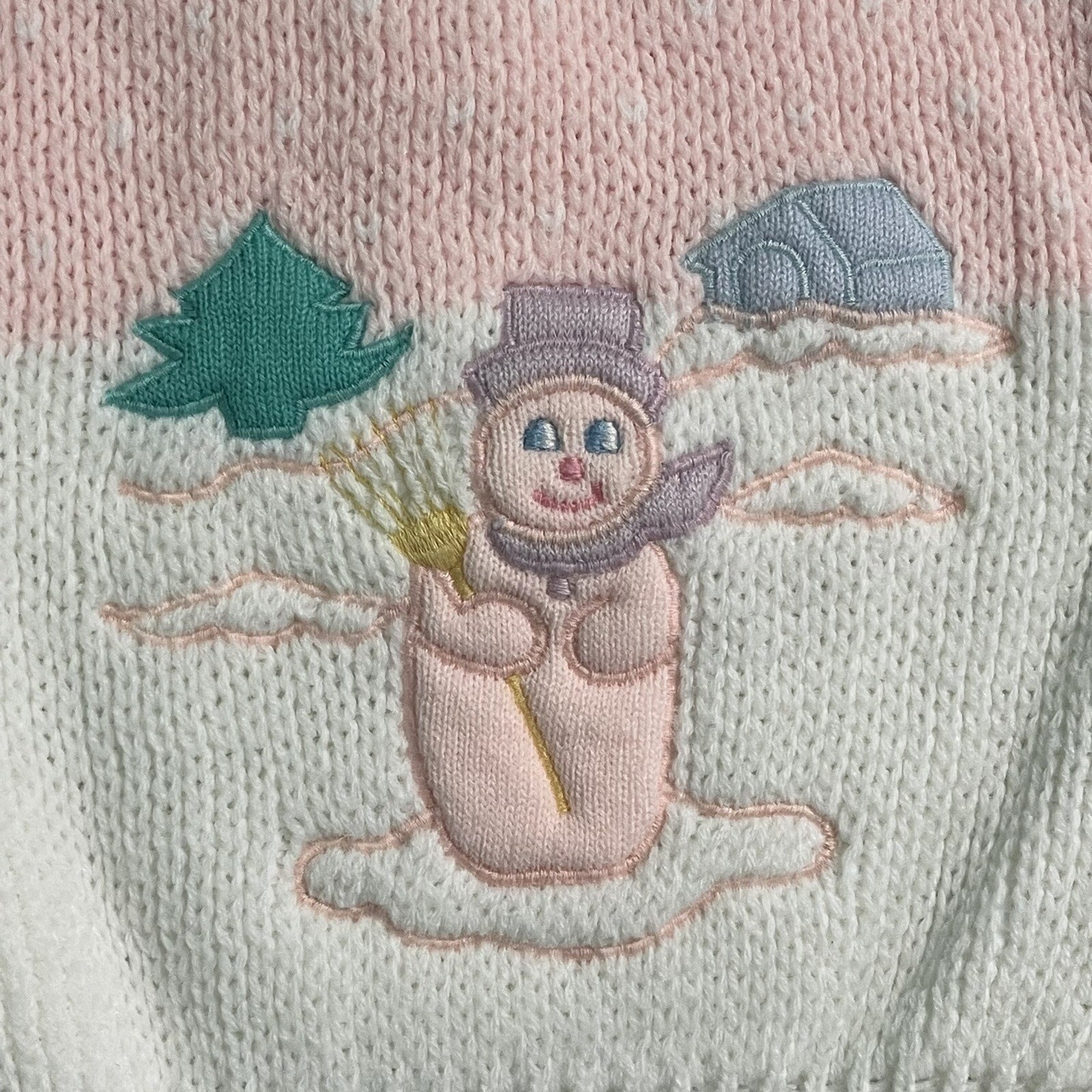 Vintage Baby Togs Pink Snowman 18m Acrylic Sweater Outfit READ