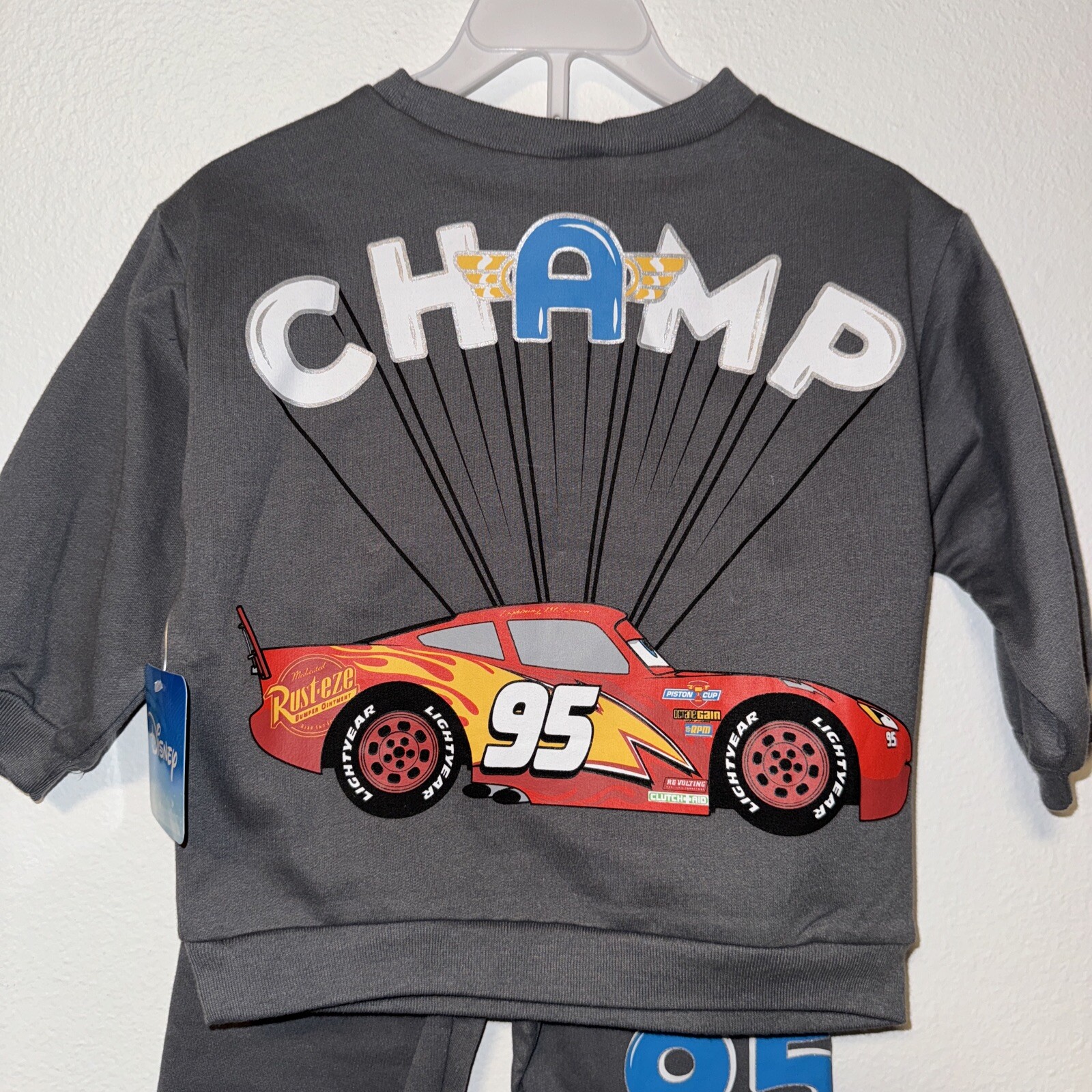 Disney toddler Boy Cars Lightning McQueen Sweater Pants 2 Piece Set gray red