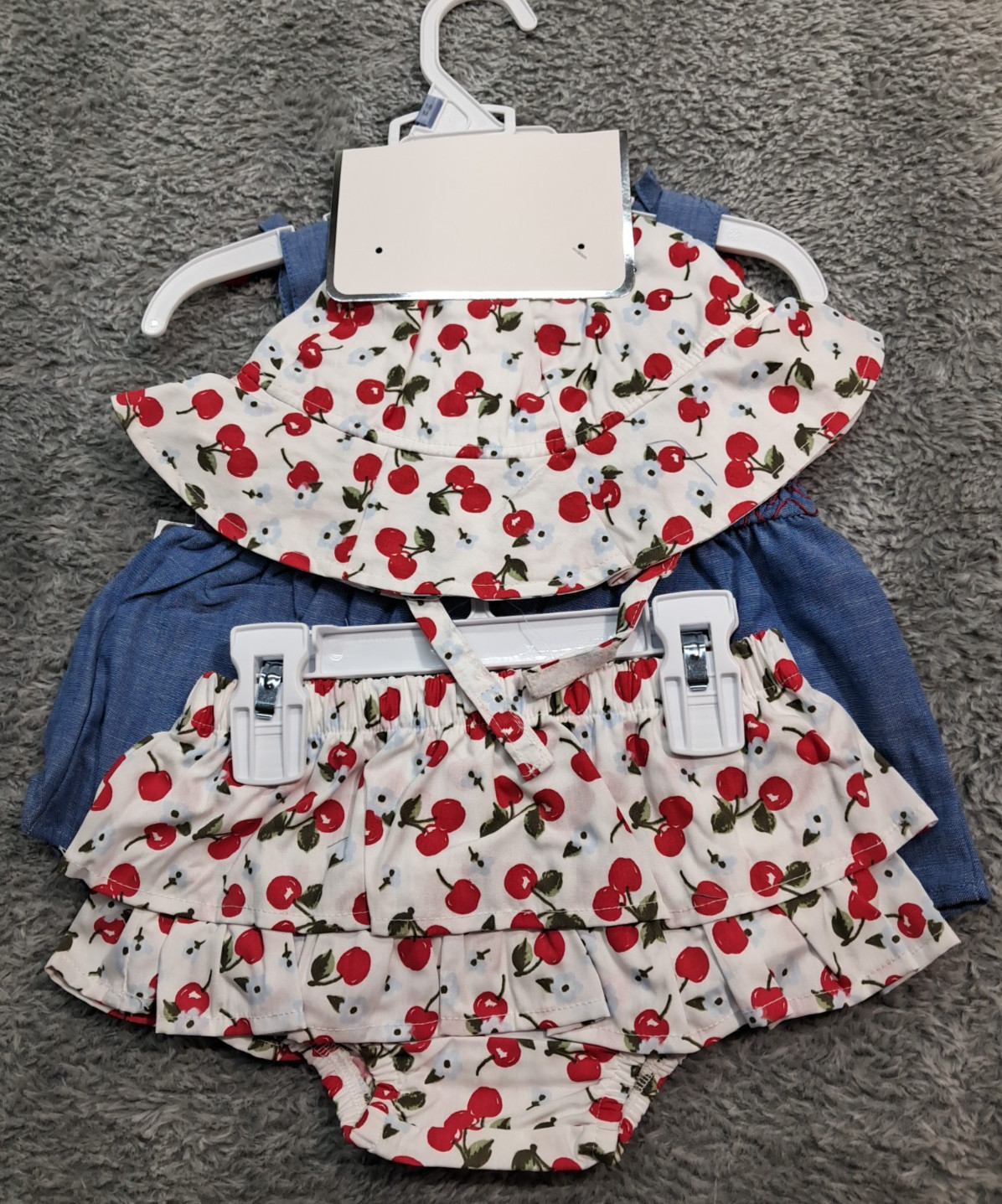 New Little Lass Baby Girls Sz 18 M 3 Piece Outfit Tank Top Shirt Hat Bloomers