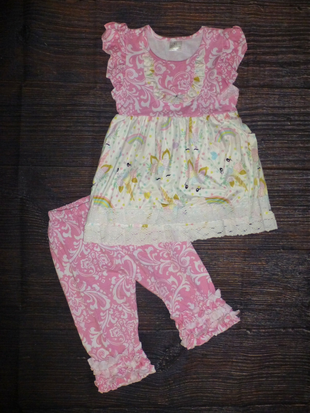 NEW Boutique Unicorn Girls Ruffle Tunic Outfit Set 12M 18M 2T 3T 4T 5-6 6-7