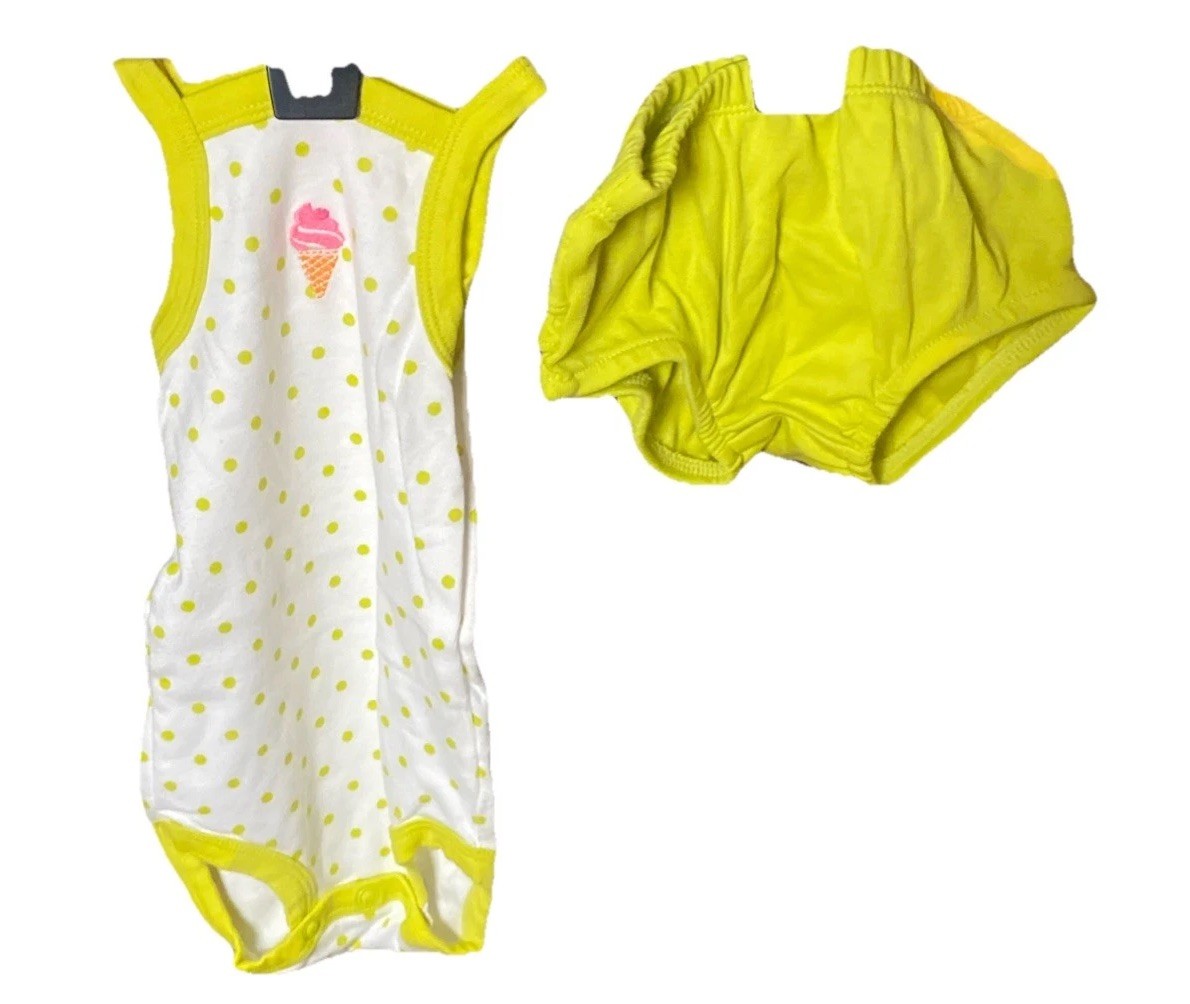 Baby 2-Piece Ice Cream Polka Dot Tank Bodysuit & Shorts 12 Months White/yellow