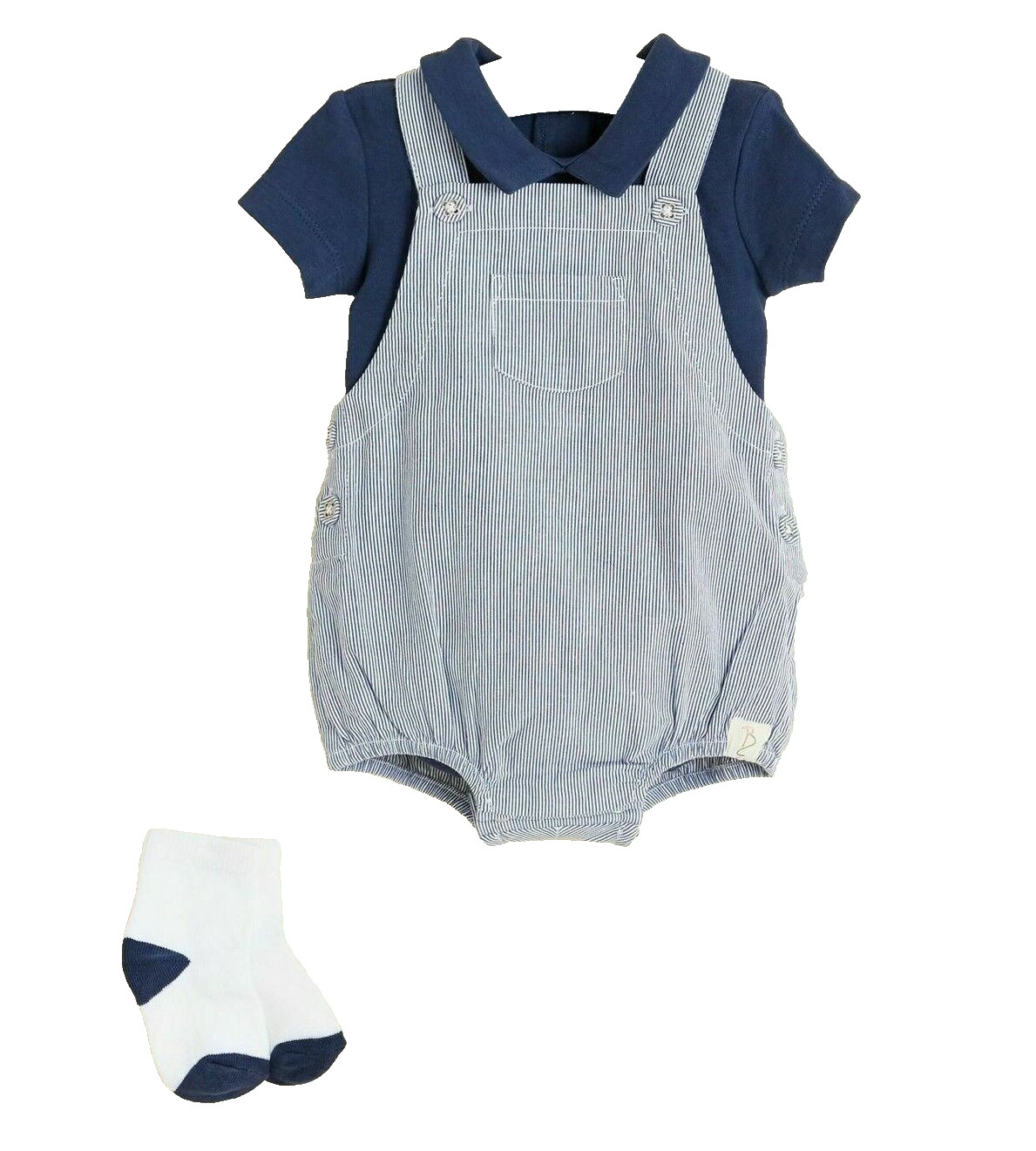Billie Faiers Blue Pinstripe Dungarees Bodysuit and Socks Outfit – 18-24 Months