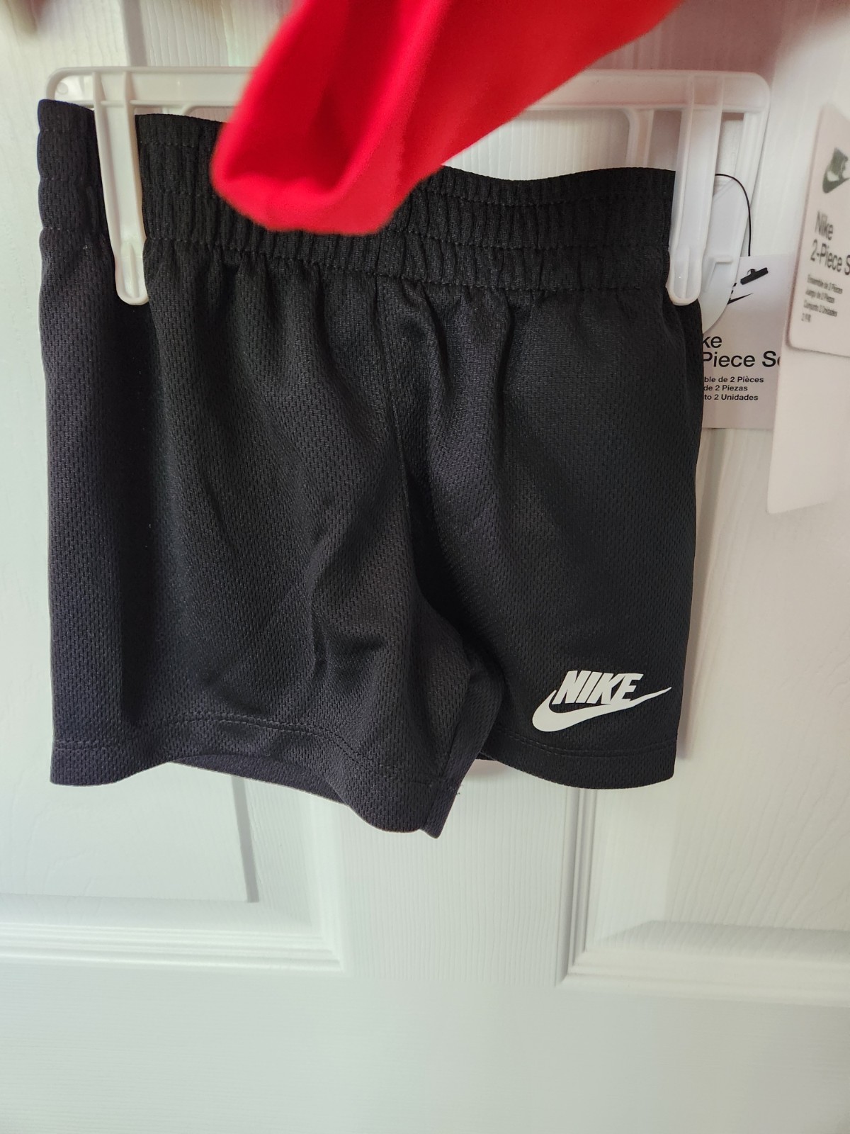 New Nike Dri-Fit Shirt & Short 2 Piece Set Red/Black White Swoosh Size 12 Months