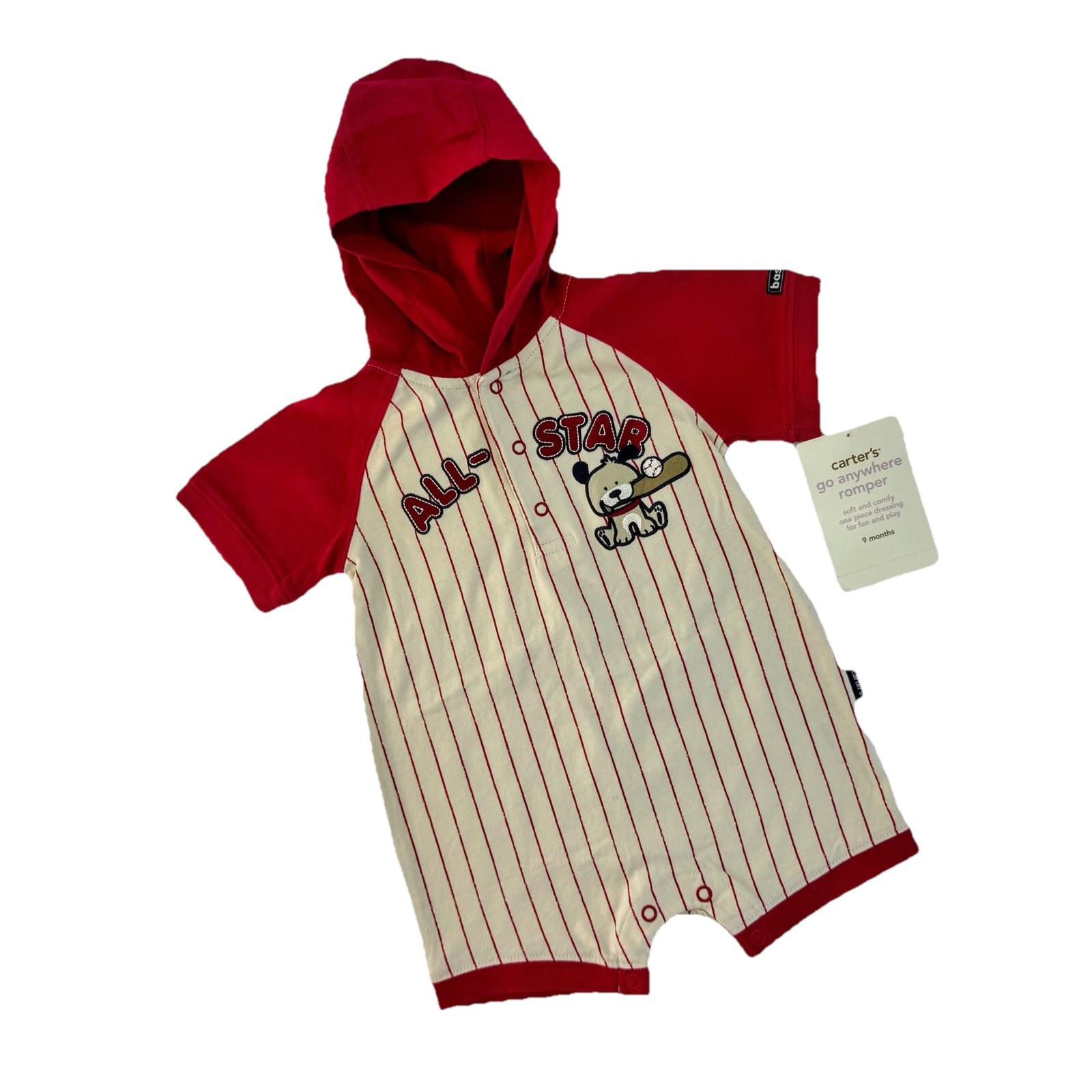 VTG Infant Boys All-Star Dog Baseball Snap Bottom Romper Bodysuit Baby Outfit 9M