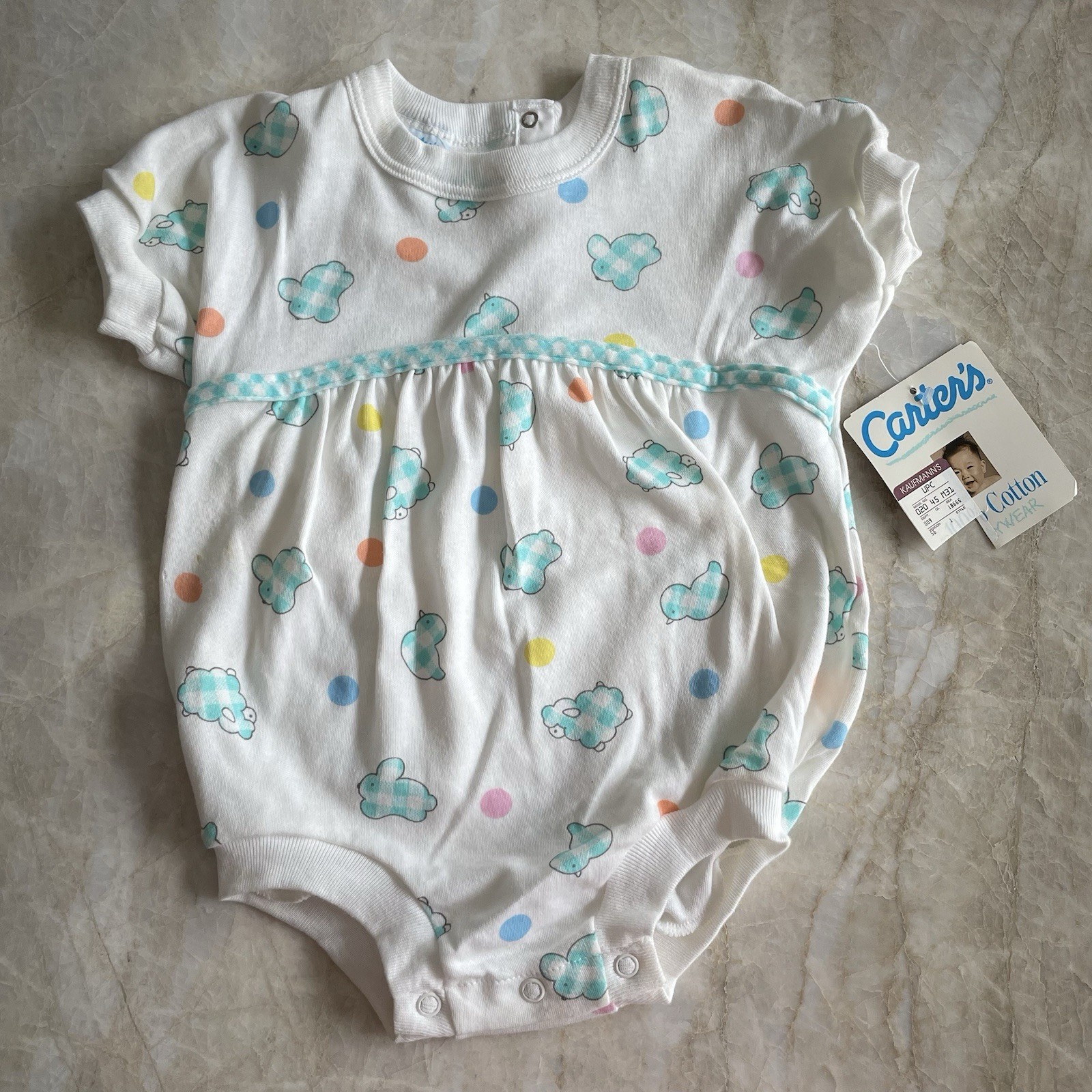 NWT Vintage 90’s Carter’s Large 12 Months Classic Pastel Easter Romper Bunny