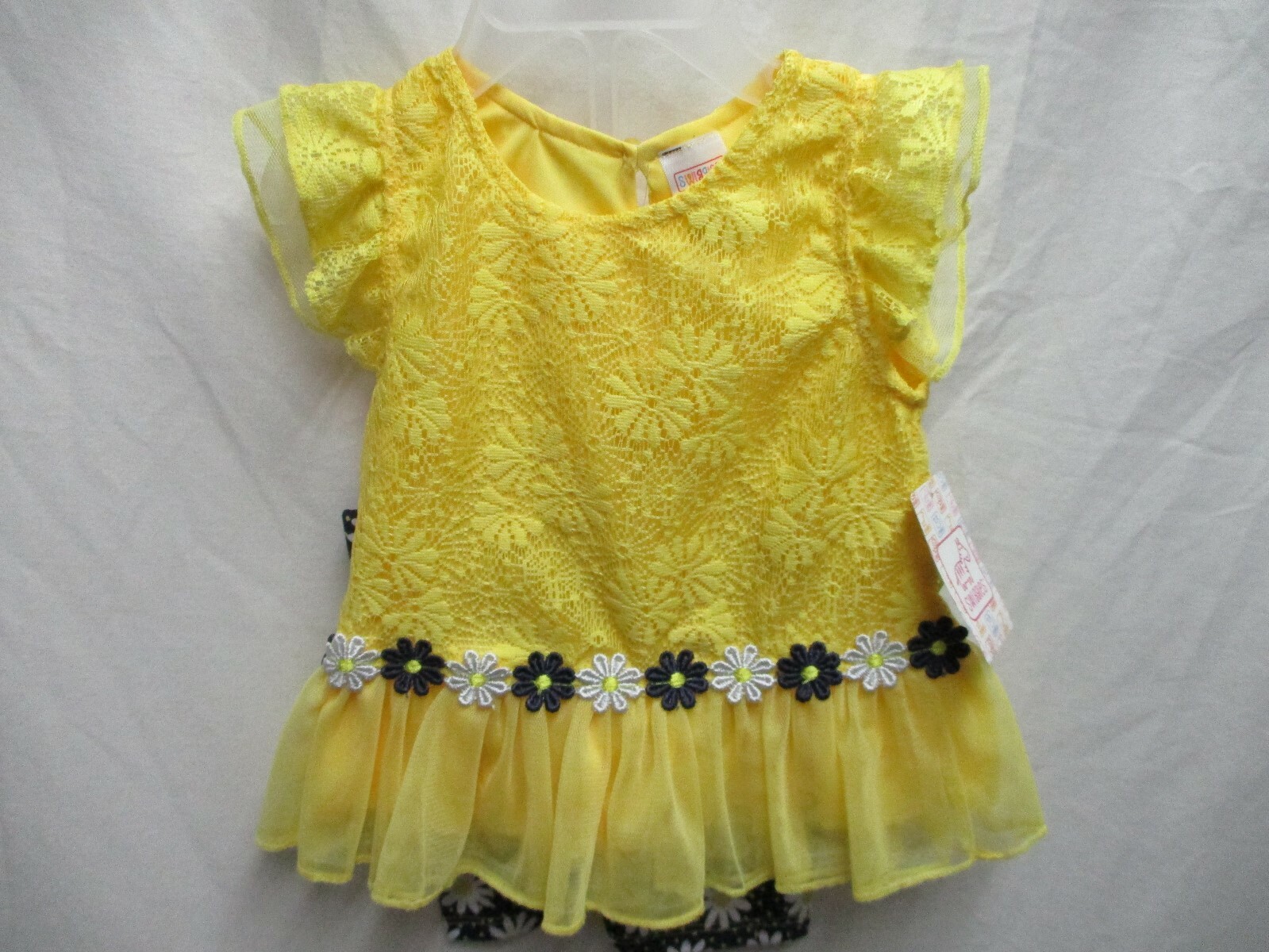 SWIGGLES Baby Girls Shirt Shorts Set 0/3 3/6 6/9 Yellow Lace Cap Sleeve Daisy Z