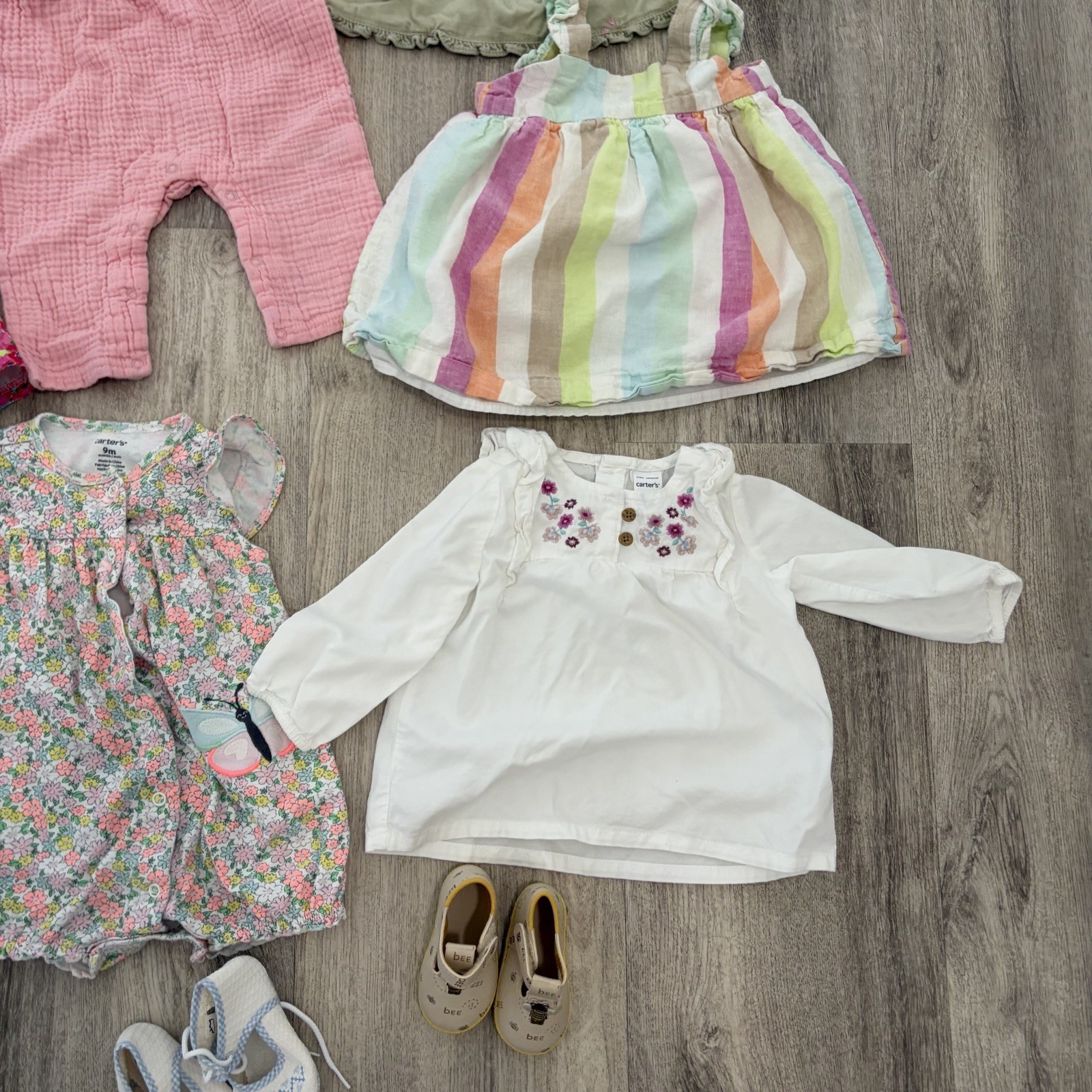 Cottagecore Baby Girls Clothing Lot 6-9 Month Shoes Carters Floral Embroidered