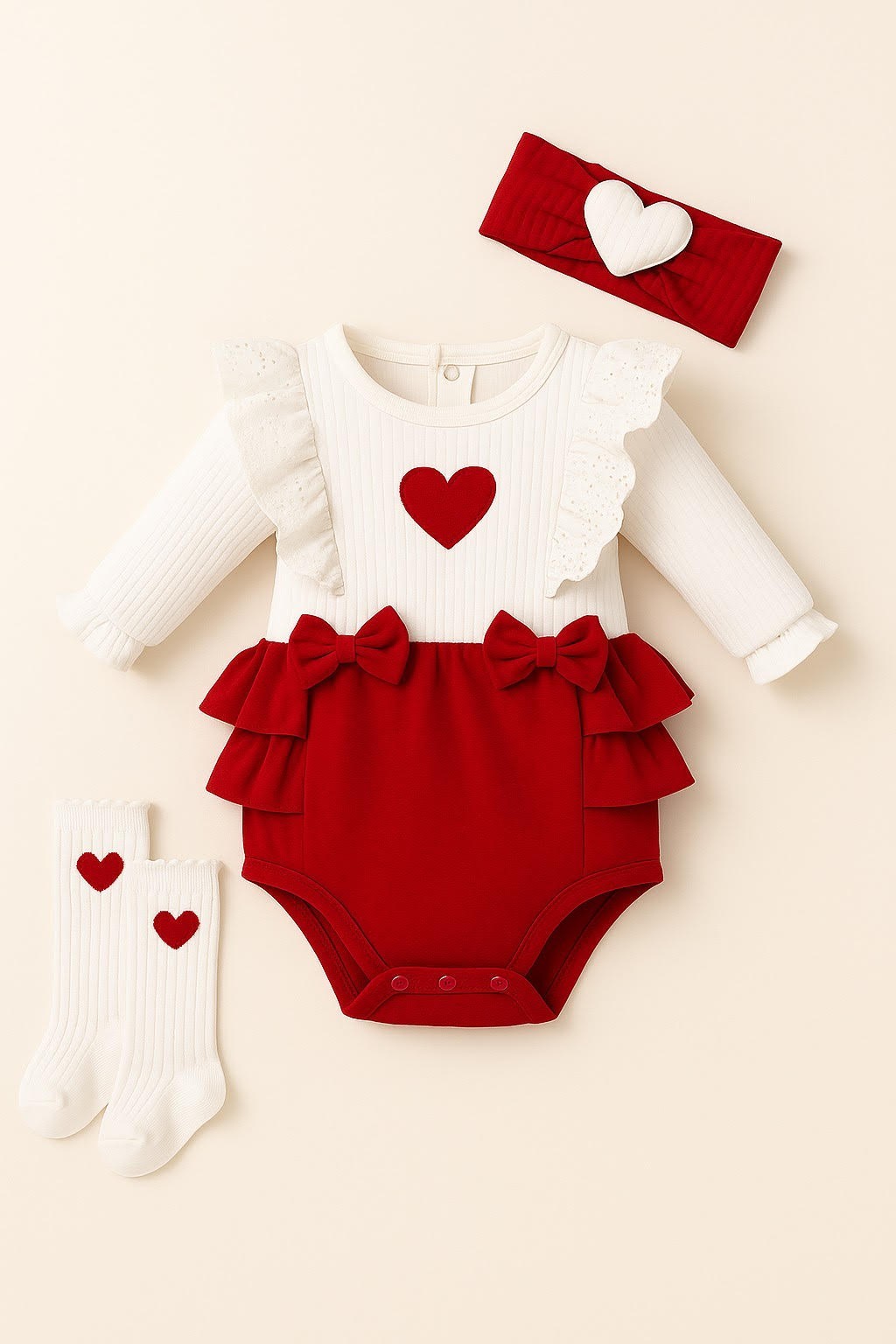 Baby Girl 4-Piece Premium Outfit Set – Valentine Red – European & Turkish Qual