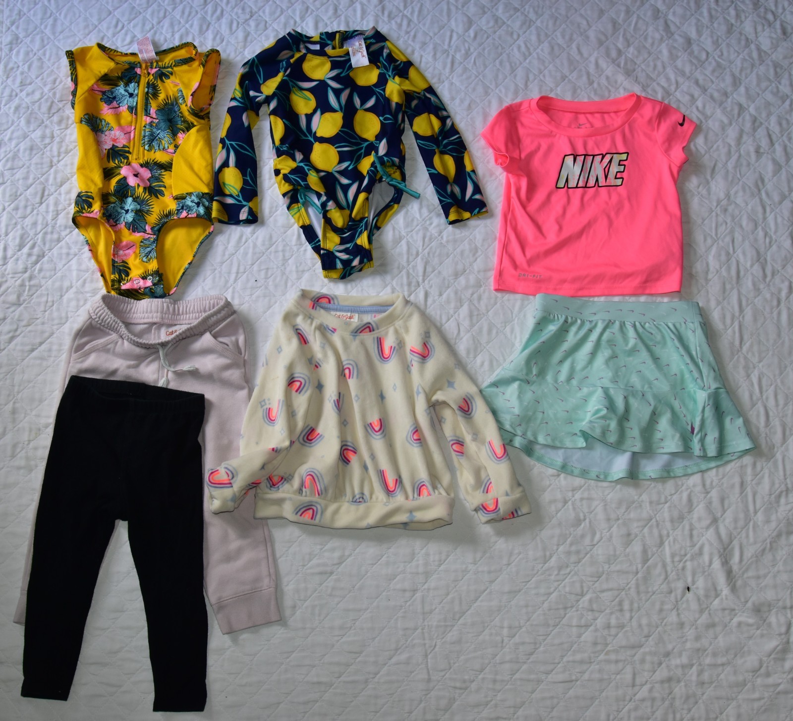 7 PC Toddler Girls Lot Size 2T 24M Nike Dri-Fit Set Cat & Jack Swimwear Rainbow