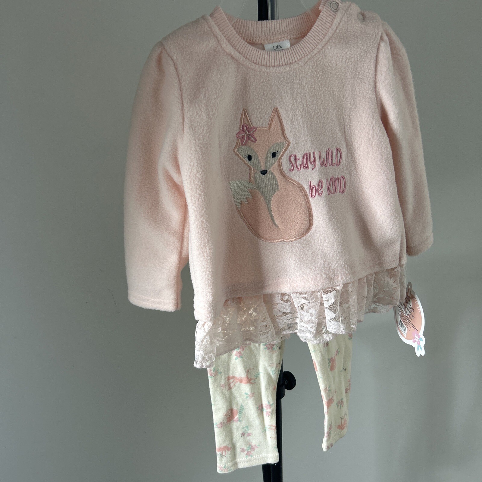 NWT | Little Beginnings 2-Piece Girls Outfit Set | Pink Fox |Size 12M