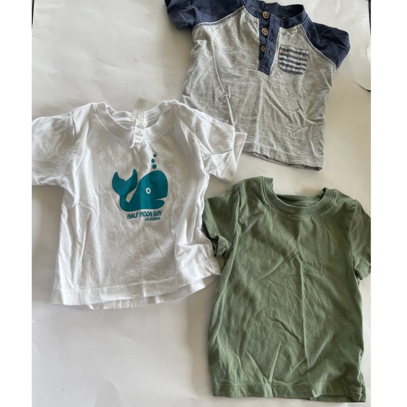 6m-12m Clothing Lot 7pc Boy Mixed Brand Baby Overalls Romper Tees Used