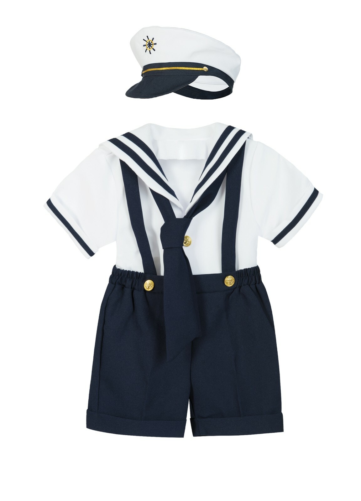 KIDS NAVY WHITE SAILOR CAPTAIN NAUTICAL PARTY WEDDING OUTFIT SUIT FULL SET HAT