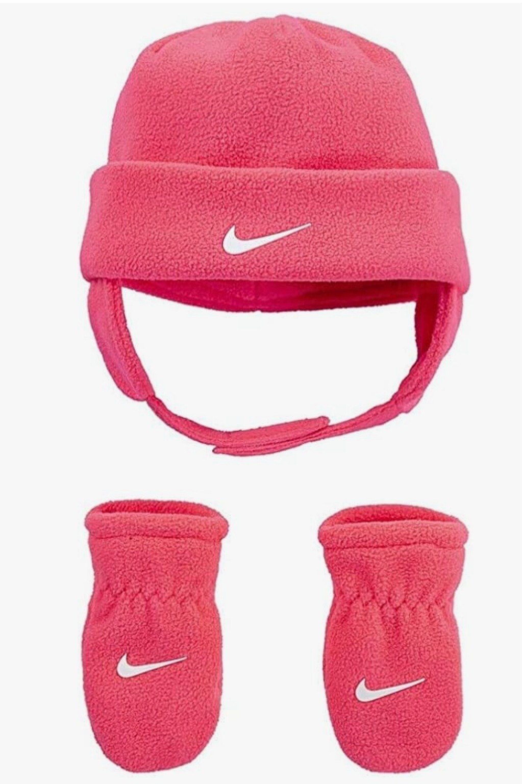 Nike Infant Hot Pink Fleece Chin Strap Hat & Mittens 2 Piece Set 0-24M NWT