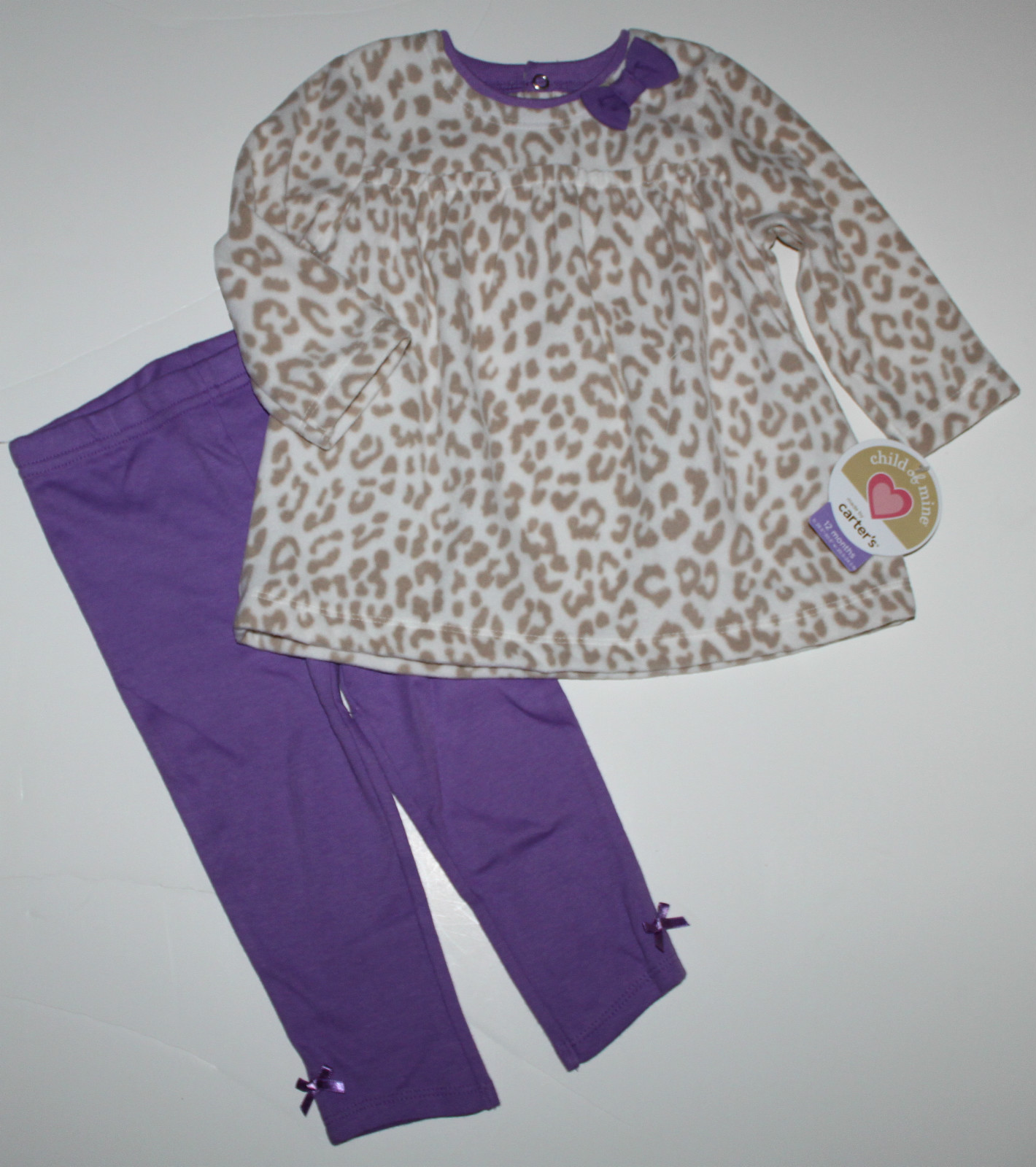 Carters Child of Mine NWT Girls 3 6 Mo. Leopard Fleece Babydoll Top & Leggings