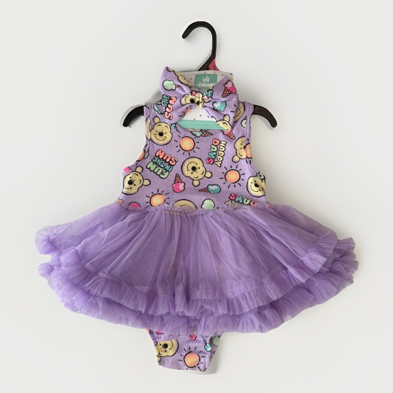 Winnie the Pooh Tutu Bodysuit Headband Set Purple Sun Happy Baby Girl 18M NEW