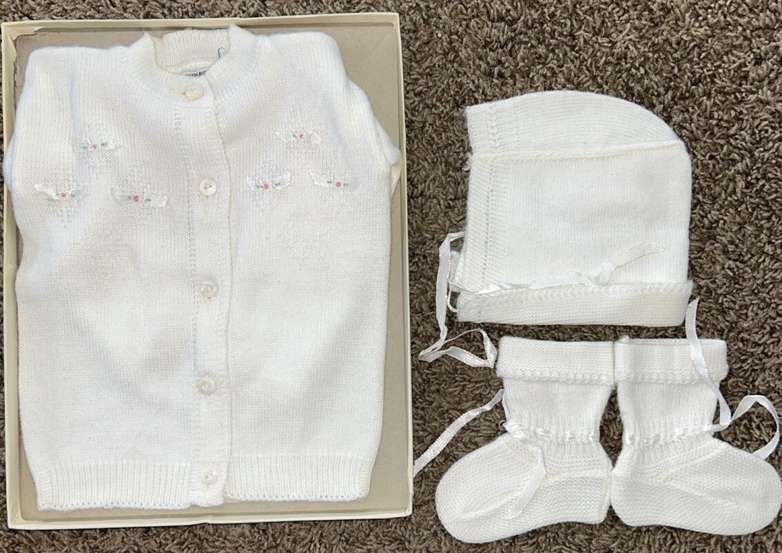 Vintage Infant Sweater/Hat/Booties Set From Turbo hi-Bulk 100% DuPont Orlon