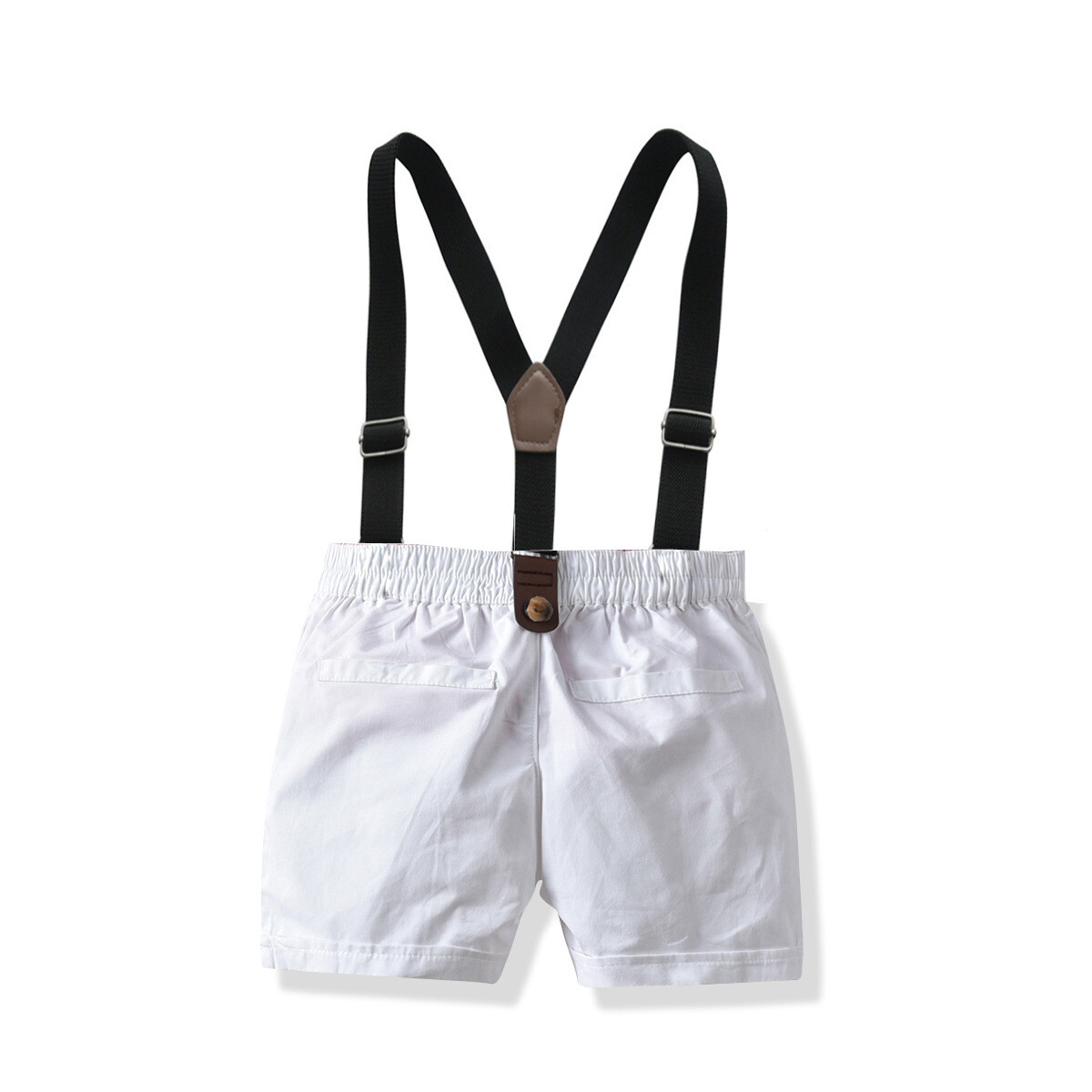 2pcs Baby Boys Englon Short Sleeve Shirt+Straps shorts Wedding Clothes Outfits