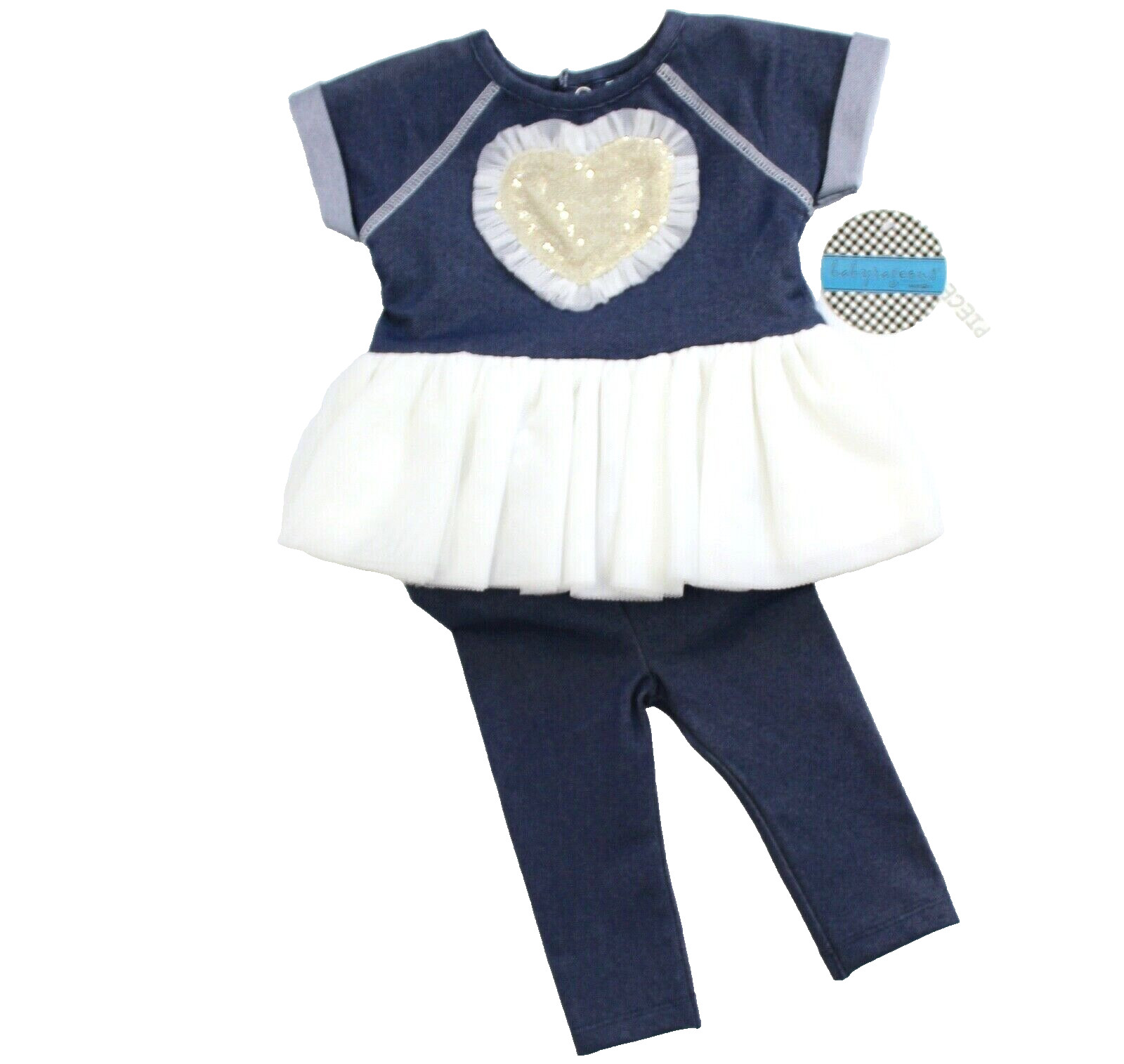 Babyrageous 2Pc Sequin Heart Soft Mesh Ruffle Peplum Top Legging Set Size 3M NEW