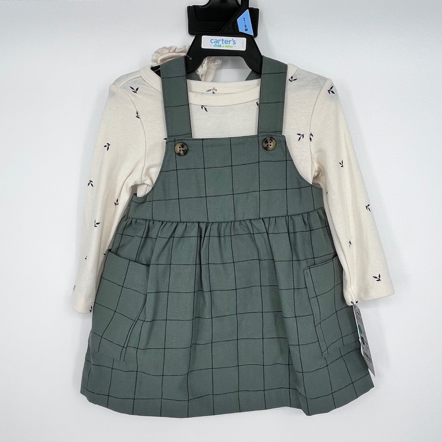 Child of Mine Carter’s Jumper Set Girls 3-6M Green Windowpane 3pc Bodysuit Socks