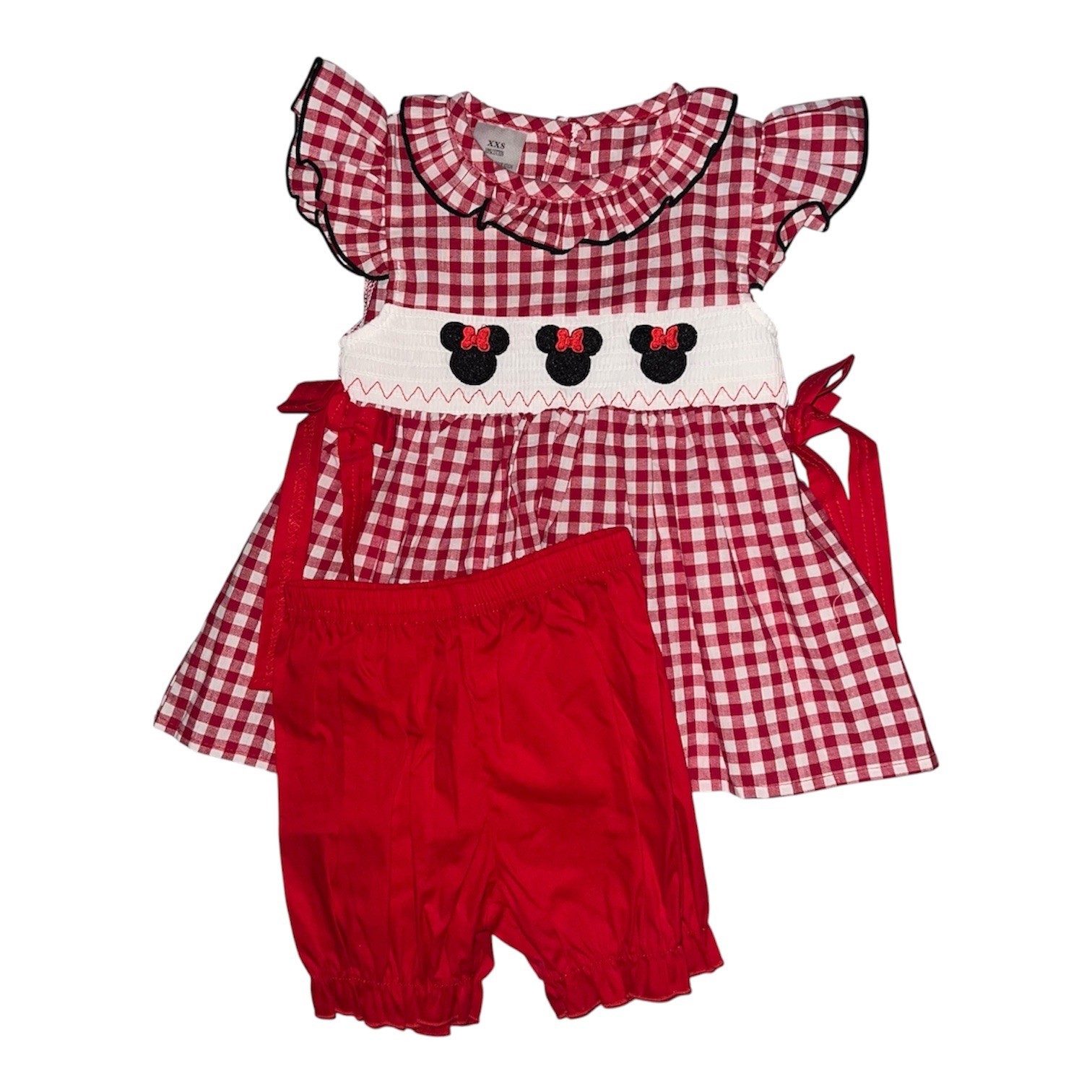 Boutique Disney Inspired Minnie Mouse 2T Red Gingham Smocked Dress and Bloomers