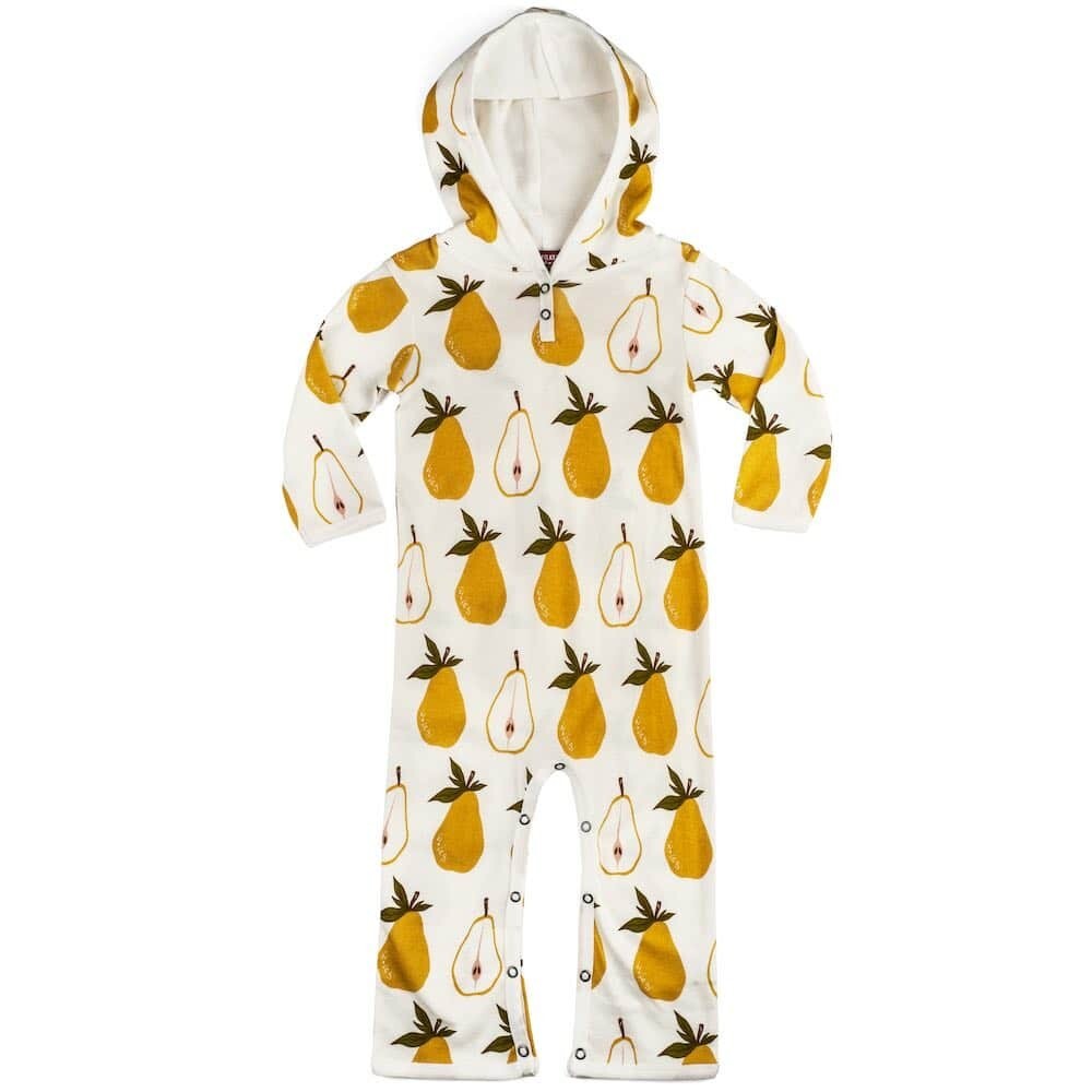 MilkBarn Pear 3 6 Mos Organic Cotton Longall Outfit Hooded Beige White Girl