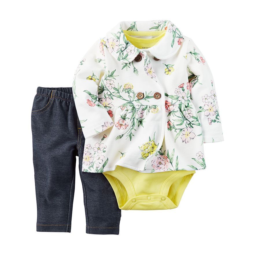 New Carter’s Floral Jacket, Bodysuit & Pants Set 9M 12M