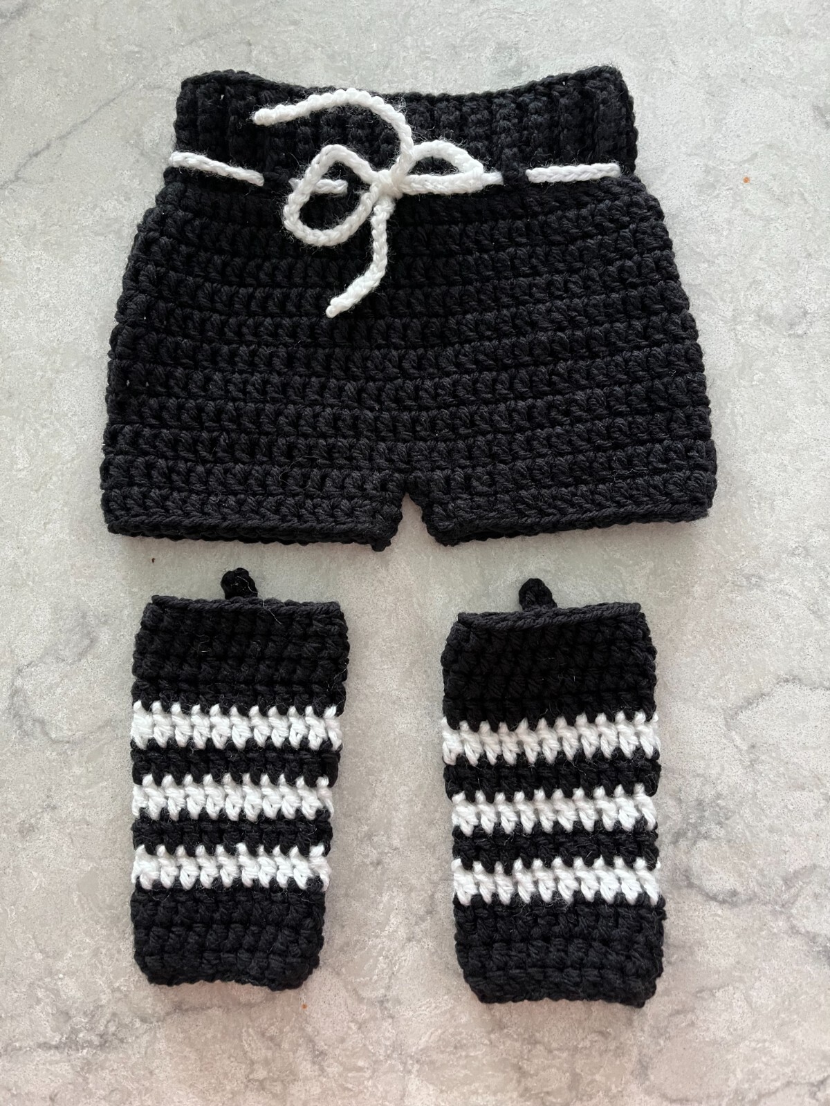 Baby Hockey Outfit Diaper Cover Set Black Shorts Legging Skates Handmade NEW