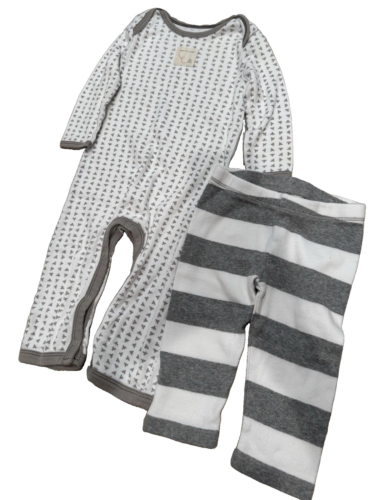 Burt’s Bees 3-6 Month Baby Bundle Romper And Pants Gray And White